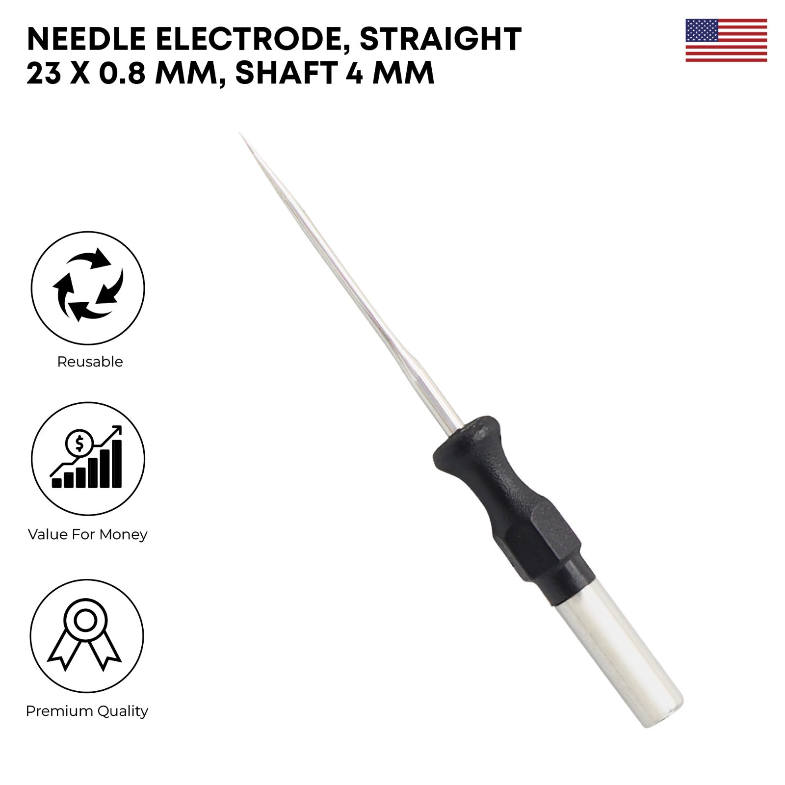Needle Electrode Straight 23 x 0.8mm Tip 4mm Shaft Electrosurgical Instruments