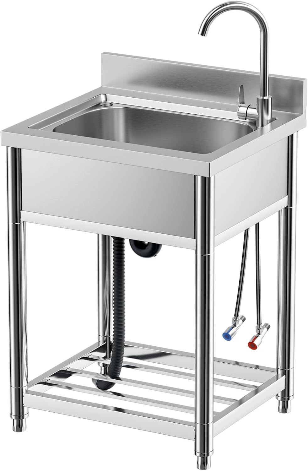 Free Standing Stainless Steel Single Bowl Commercial Sink 22in