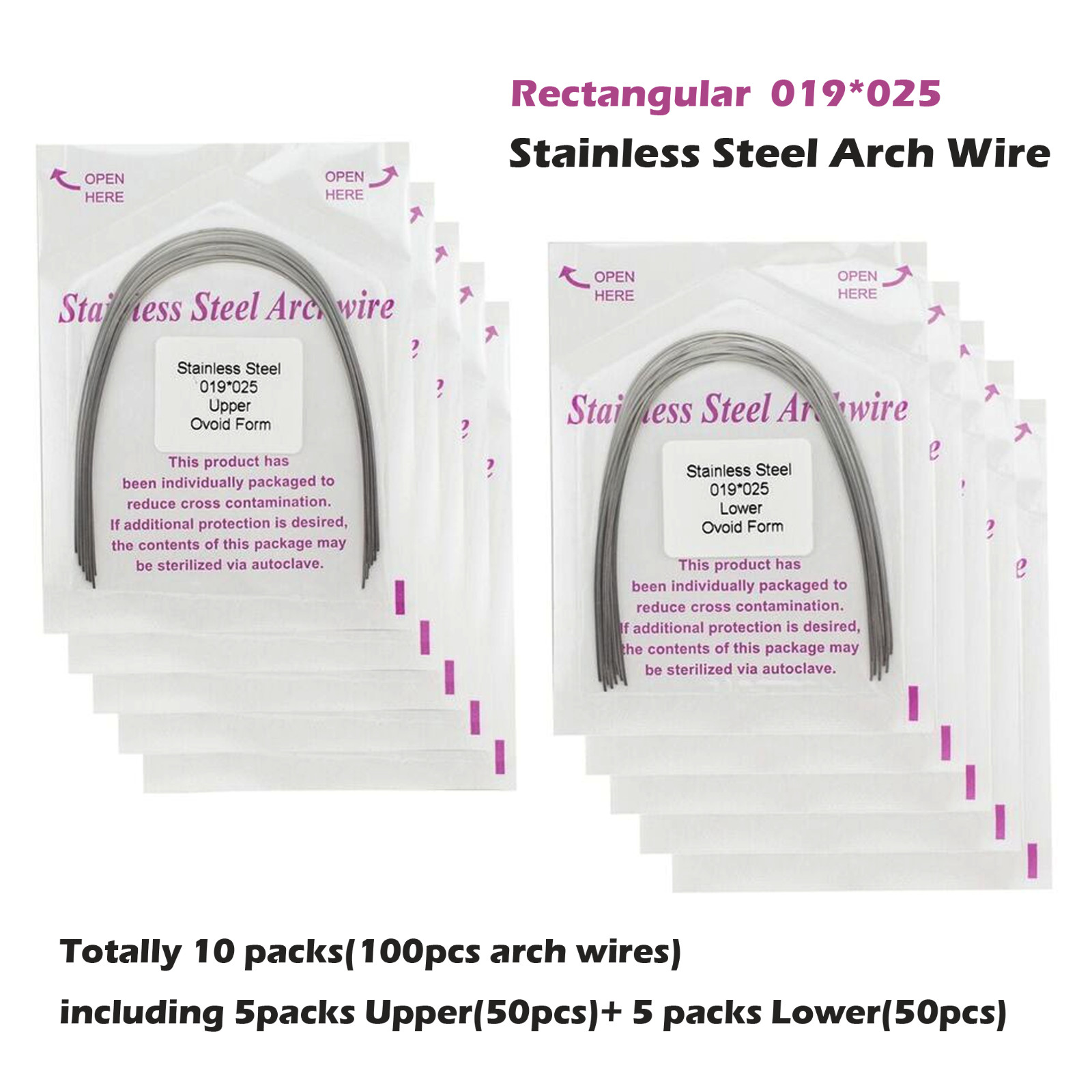 100PCS Orthodontic Arch Wire Stainless Steel Round Rectangular Ovoid Natural