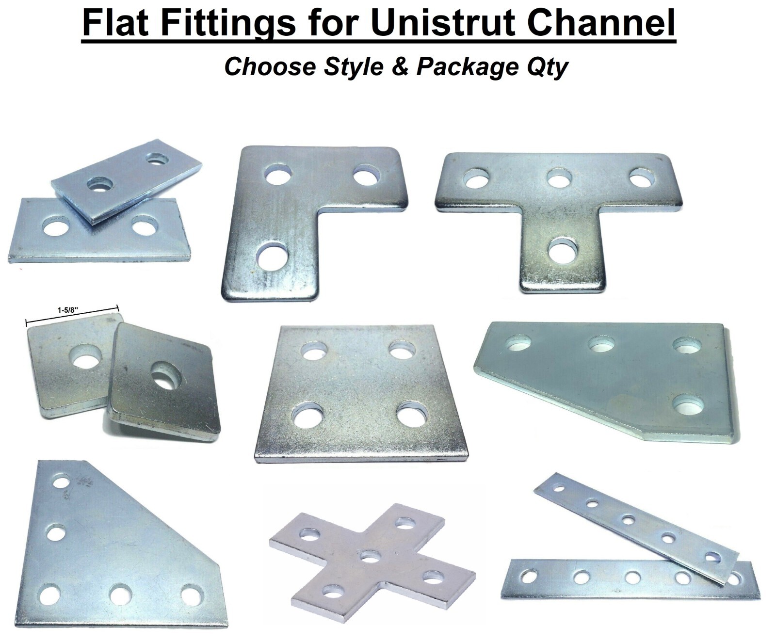Flat Plate Fittings for Unistrut B-Line Channel (Choose Style & Pkg Qty)