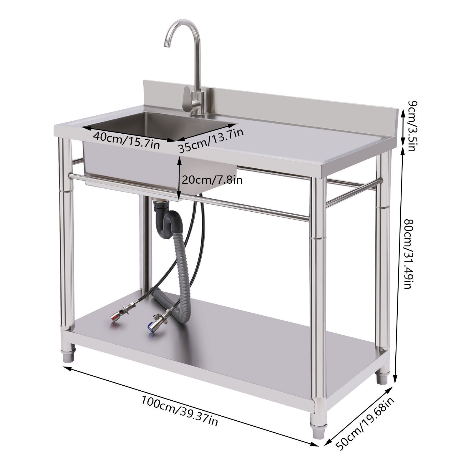 1 Compartment Commercial Sink Kitchen Utility Sink Prep Table Stainless Steel