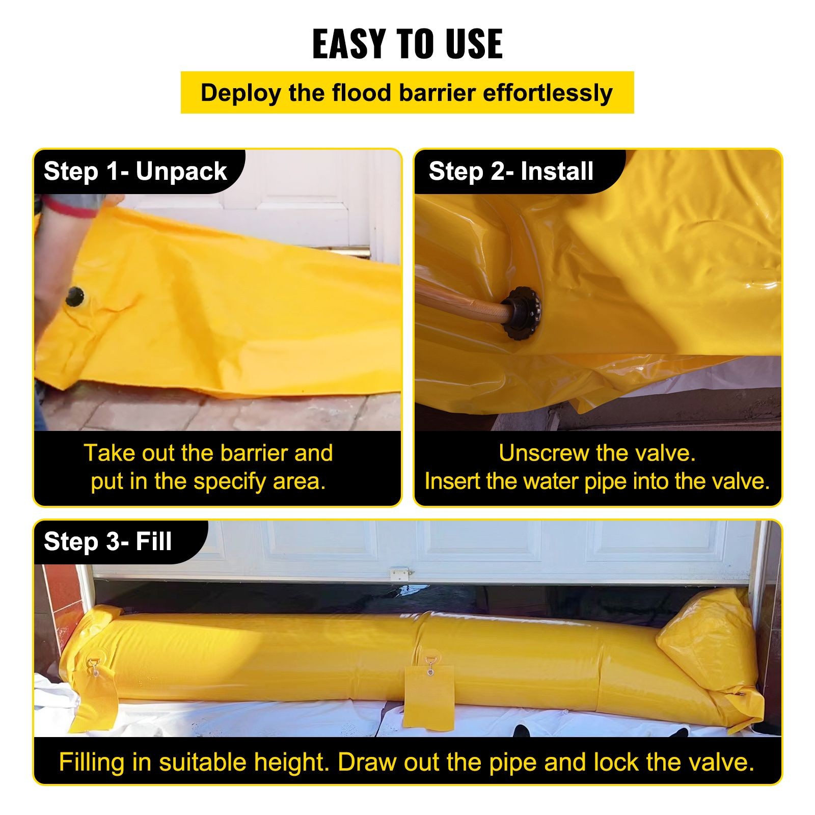 Reusable PVC Flood Barrier: 24’L x 20″W x 12″H, Lightweight & Stackable