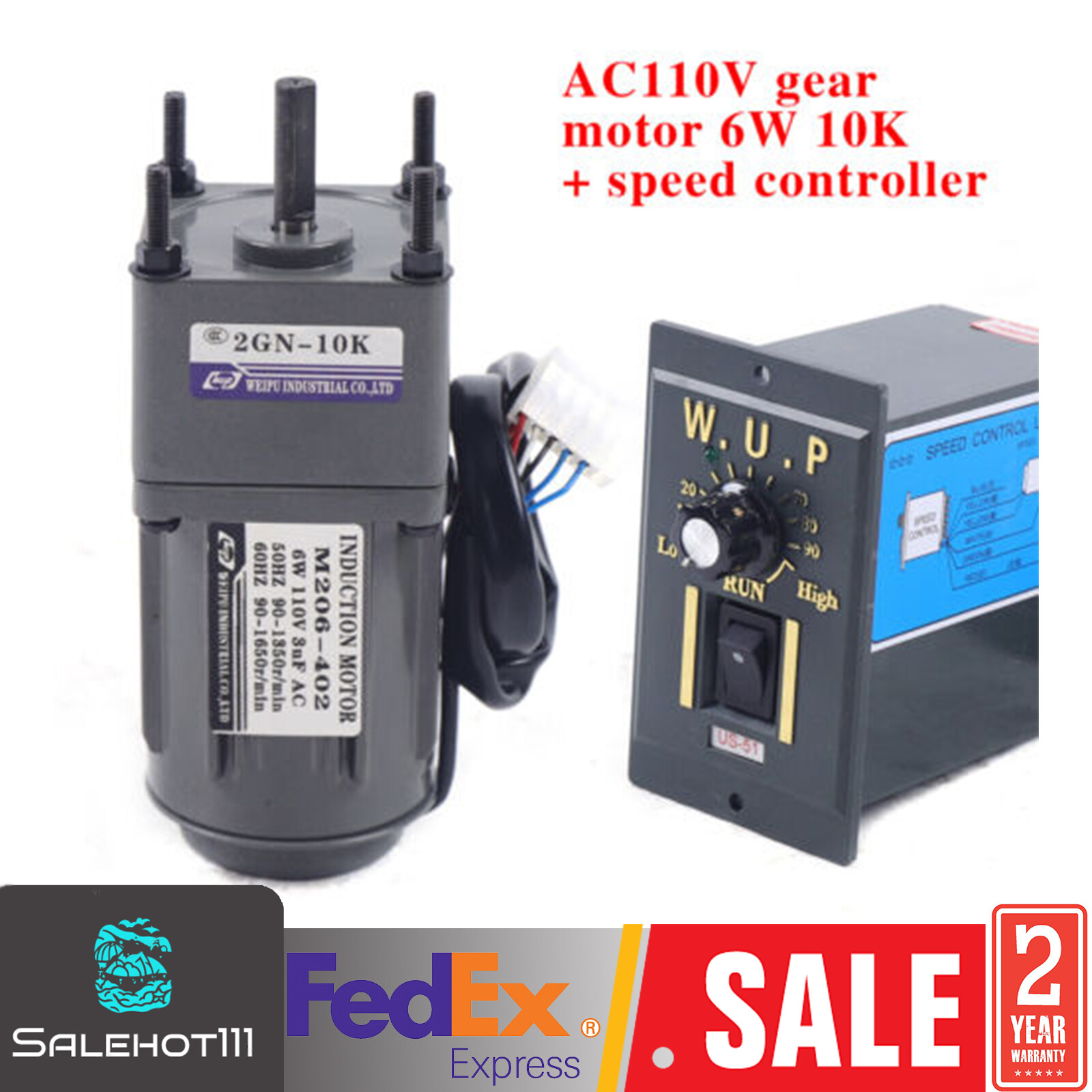 6W AC 110V Gear Motor With Speed Governor, 135RPM, 1:10, 0.42NM
