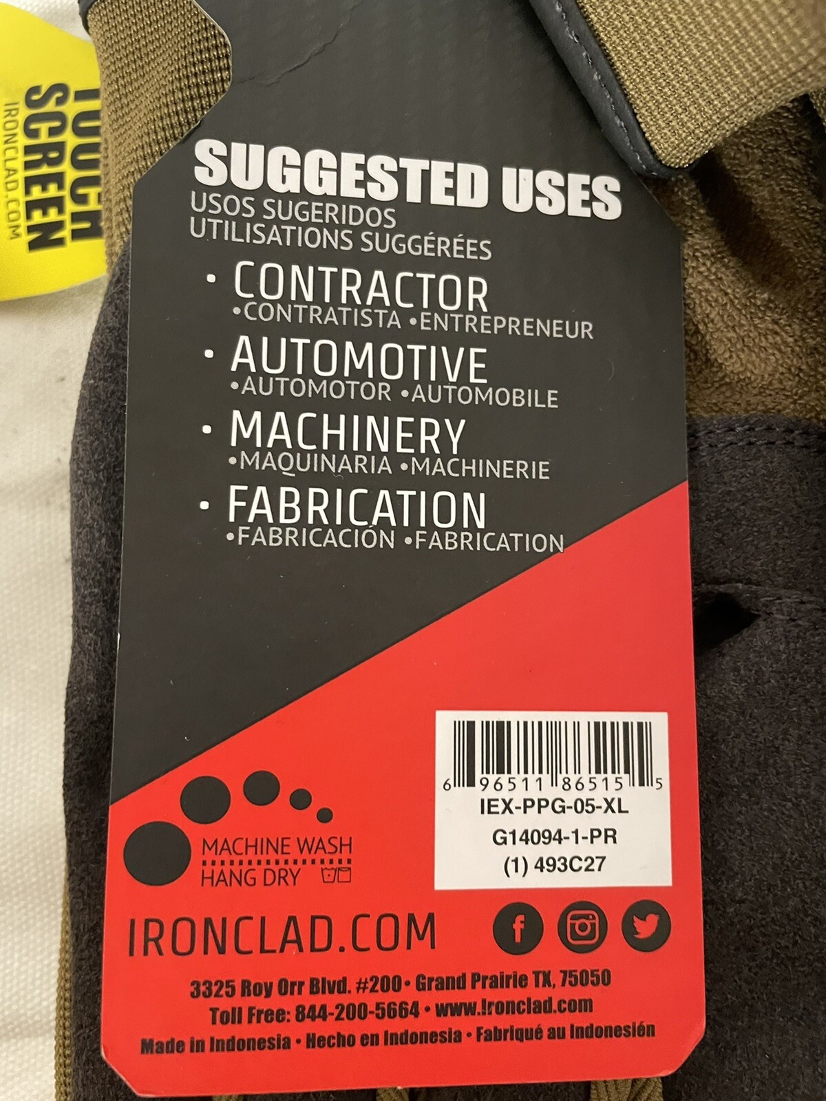 (2) Pair Ironclad Command Pro, IEX-PPG-05-XL Touchscreen Gloves, Size 10 (XL)