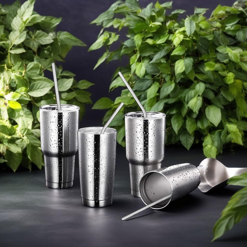 8-Pack Reusable Stainless Steel 8 Pack 8.5″ & 10.5″ for 20, 24, 30 oz, Silver
