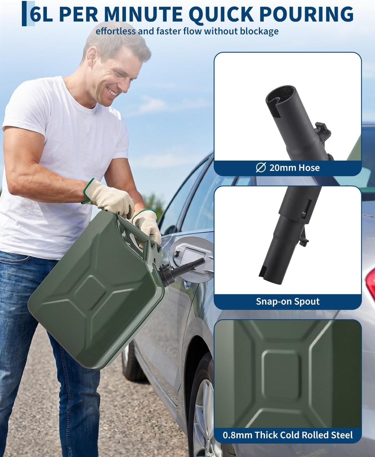 2PC 20L Metal Backup Tank Fuel Gas Gasoline Storage Can Sealing Petrol Container