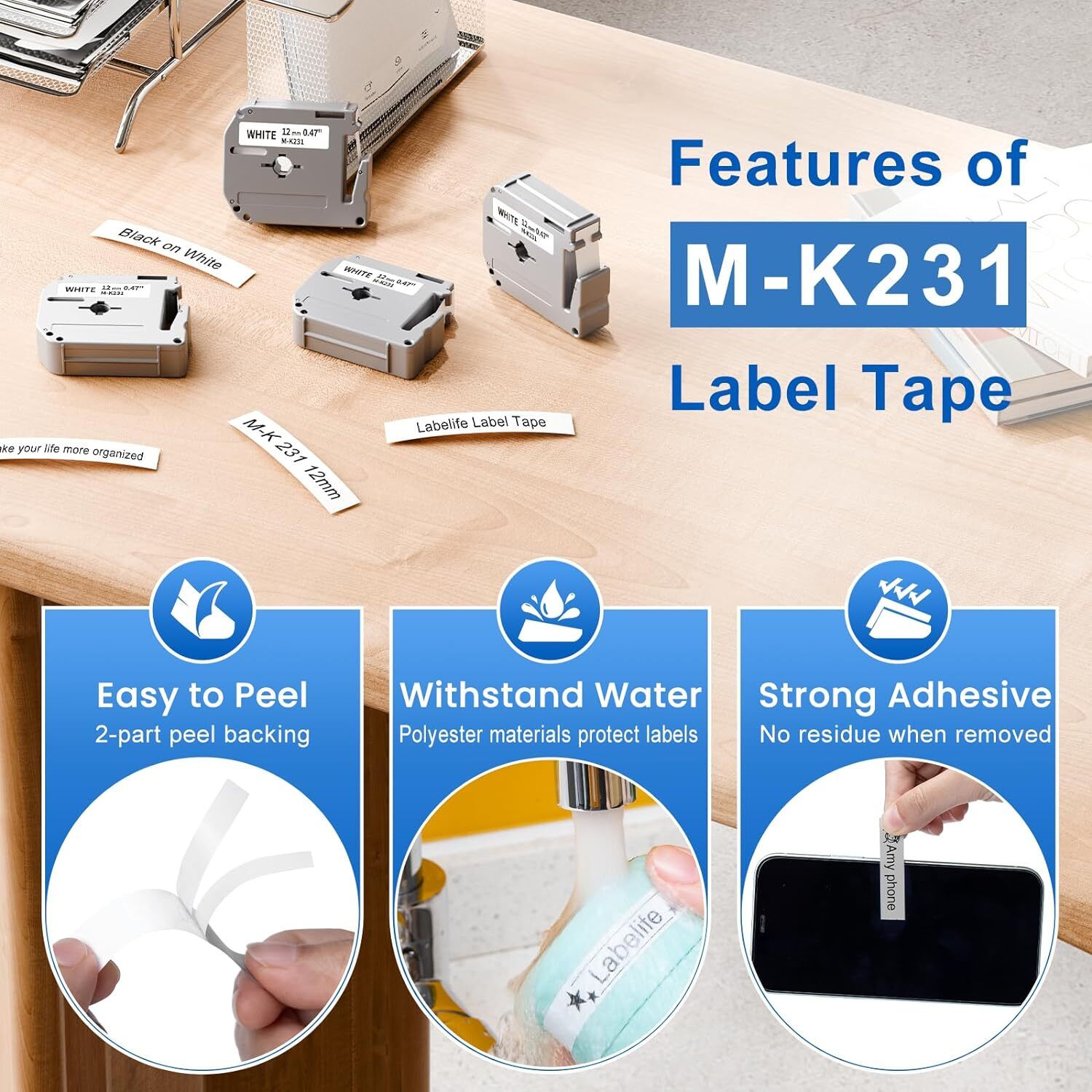 10PK Label Tape M-K231 MK231 M231 Black on White 12MM 1/2″ for Brother PT-65 70