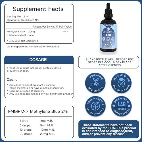 Methylane Blue2% 120mL USP Pharmaceutical Grade 99.99% – Ultra Pure, Free ship