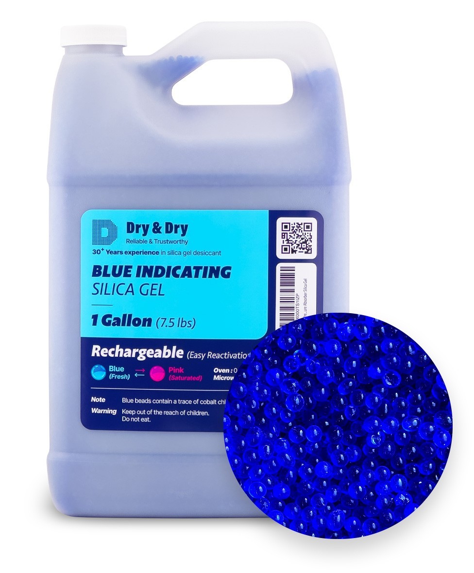 1 Gallon(7.5 LBS) “Dry & Dry” Premium Blue Indicating Silica Gel Beads