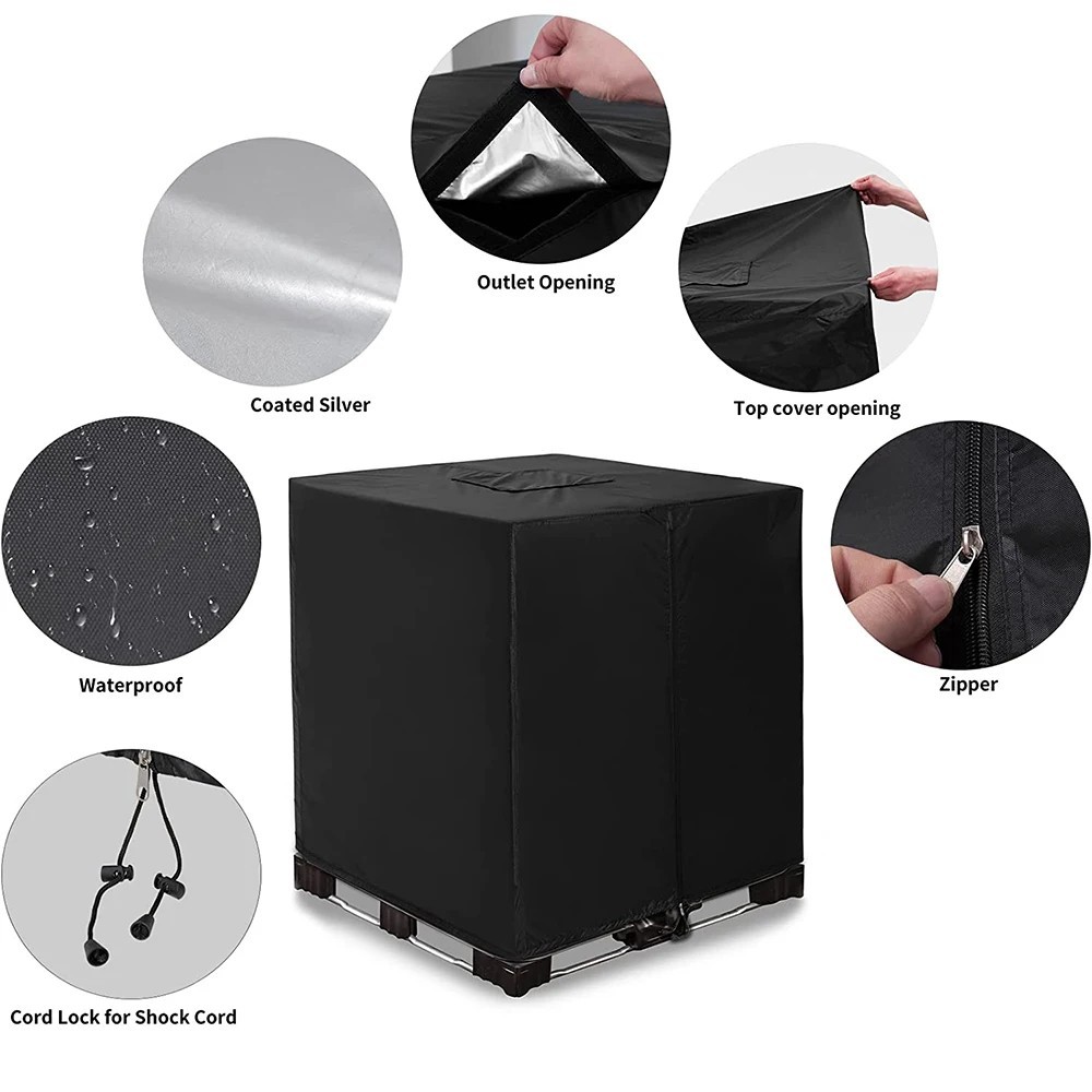 IBC Tote Cover 275 Gallon Waterproof 420D UV Resistant Tank Cover Zipper