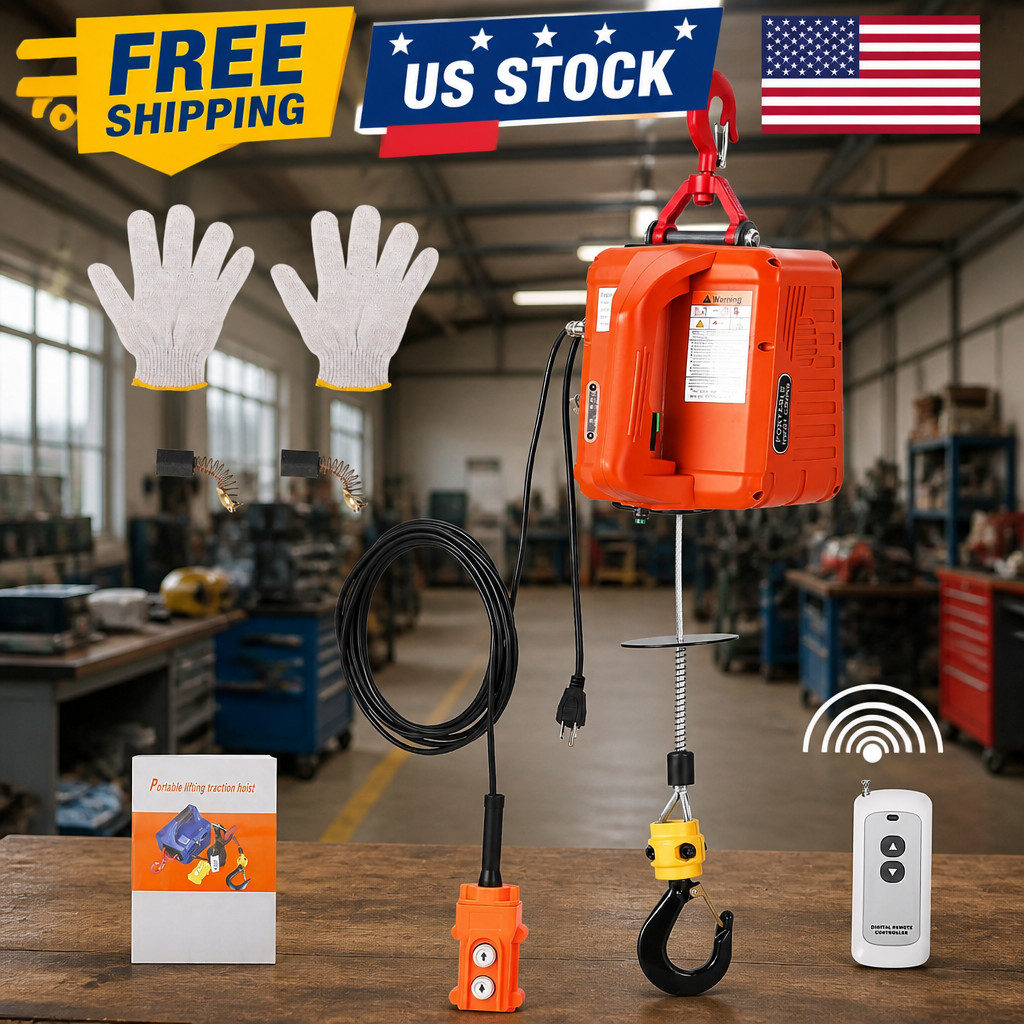 3-in-1 Electric Winch 1100 lbs Capacity, 1500W 120V Power, 25ft Lift Hoist