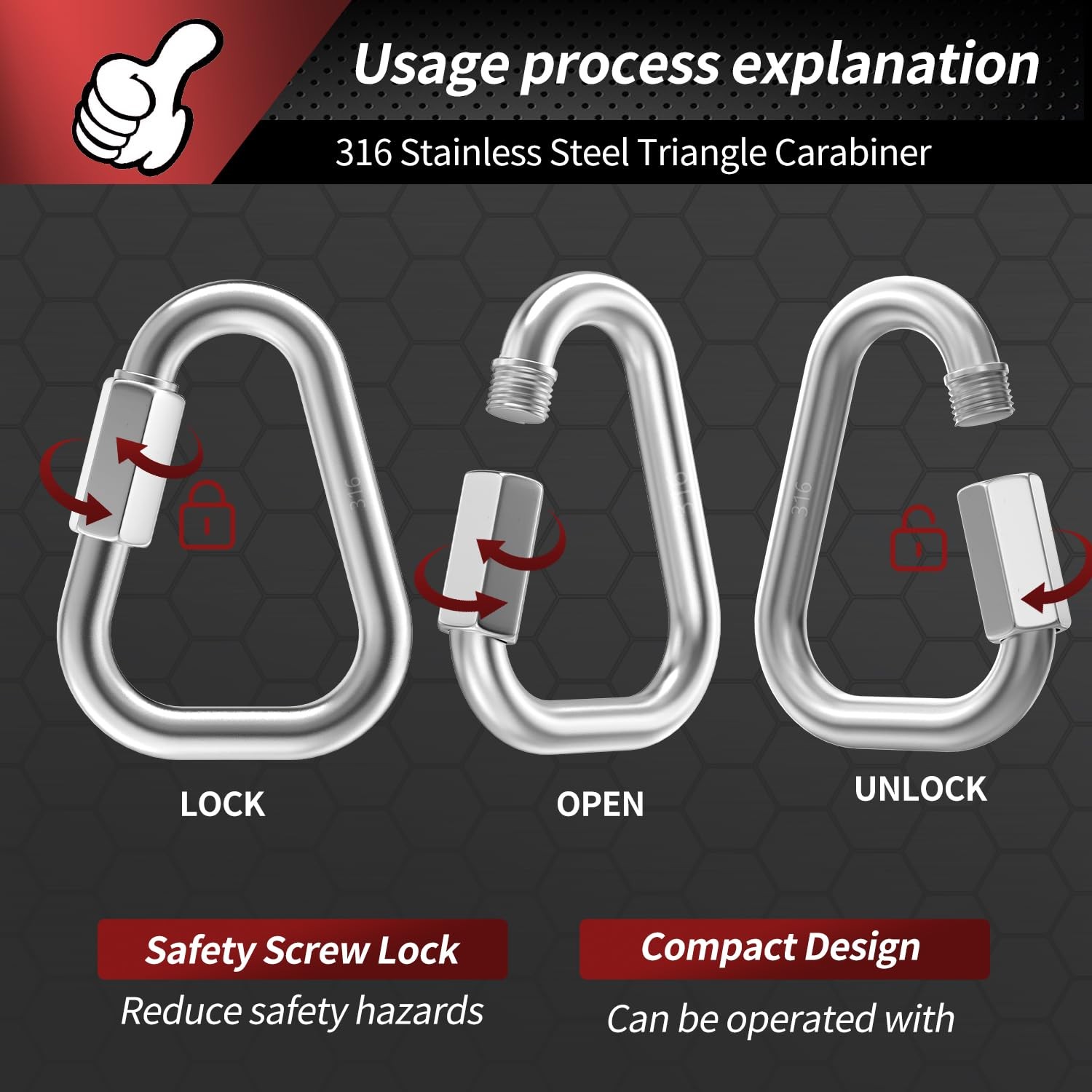 Delta Quick Links 1.9″ 316 Stainless Steel Locking Connector – 4 Pack, 700Lbs