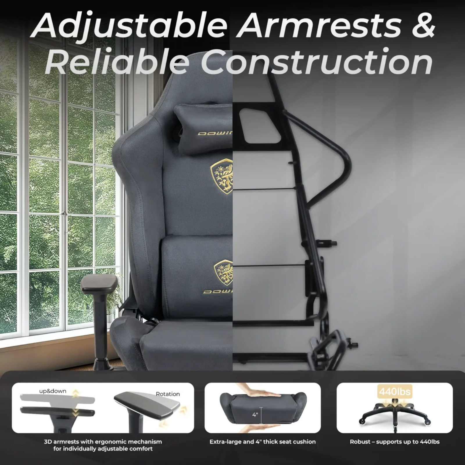 Dowinx Suede Gaming Chair with Silent Wheels, Lumbar Massage and Footrest