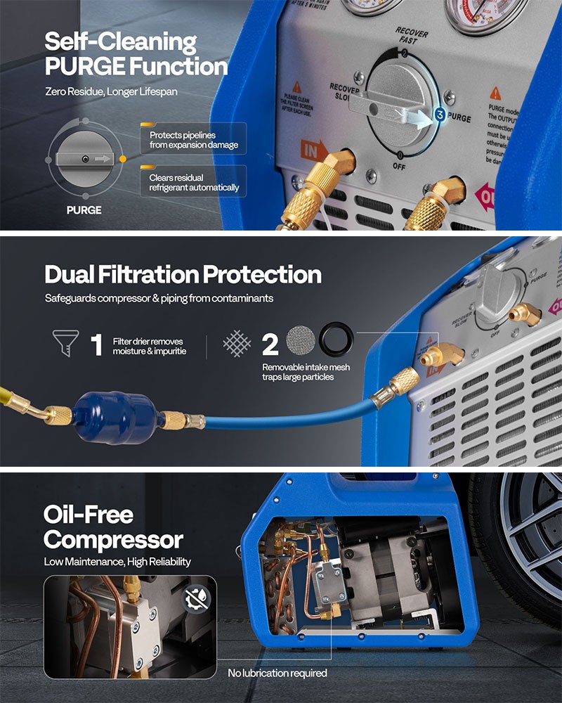 110-120V AC 60Hz 3/4HP Single Cylinder Portable Refrigerant Recovery Machine