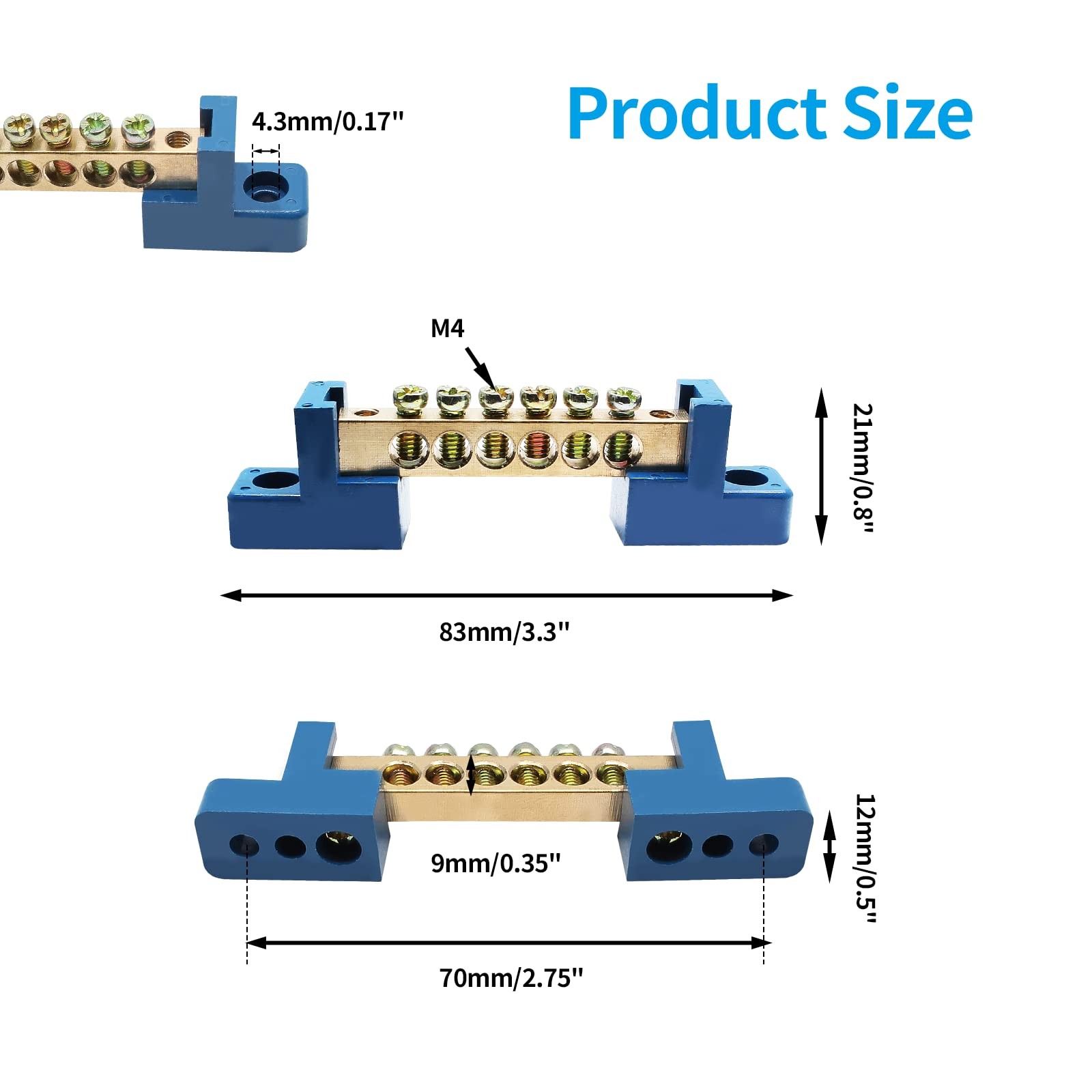 Unlorspy 5 PCS Brass Wire Screw Terminal 6 Positions Terminal Bus Bar Blue Gr…