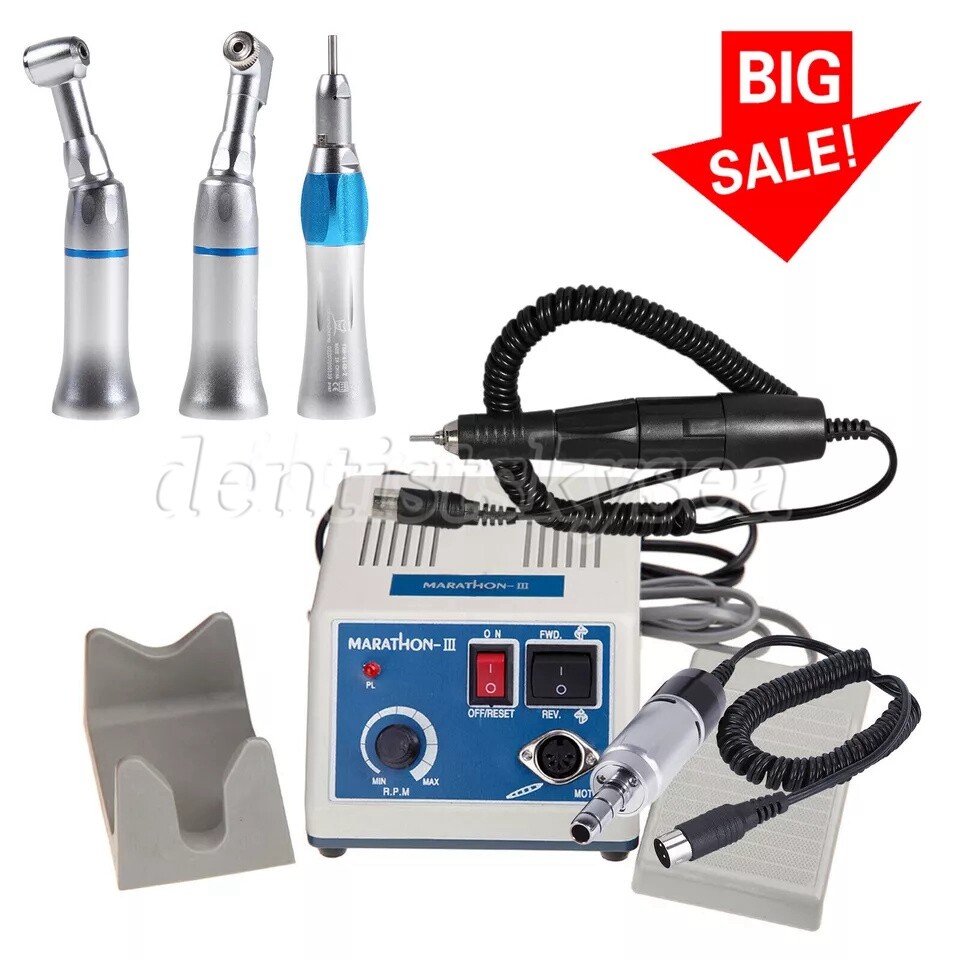 Dental Lab Micromotor Marathon Polisher Machine/35K RPM Handpiece/10x Drill Burs