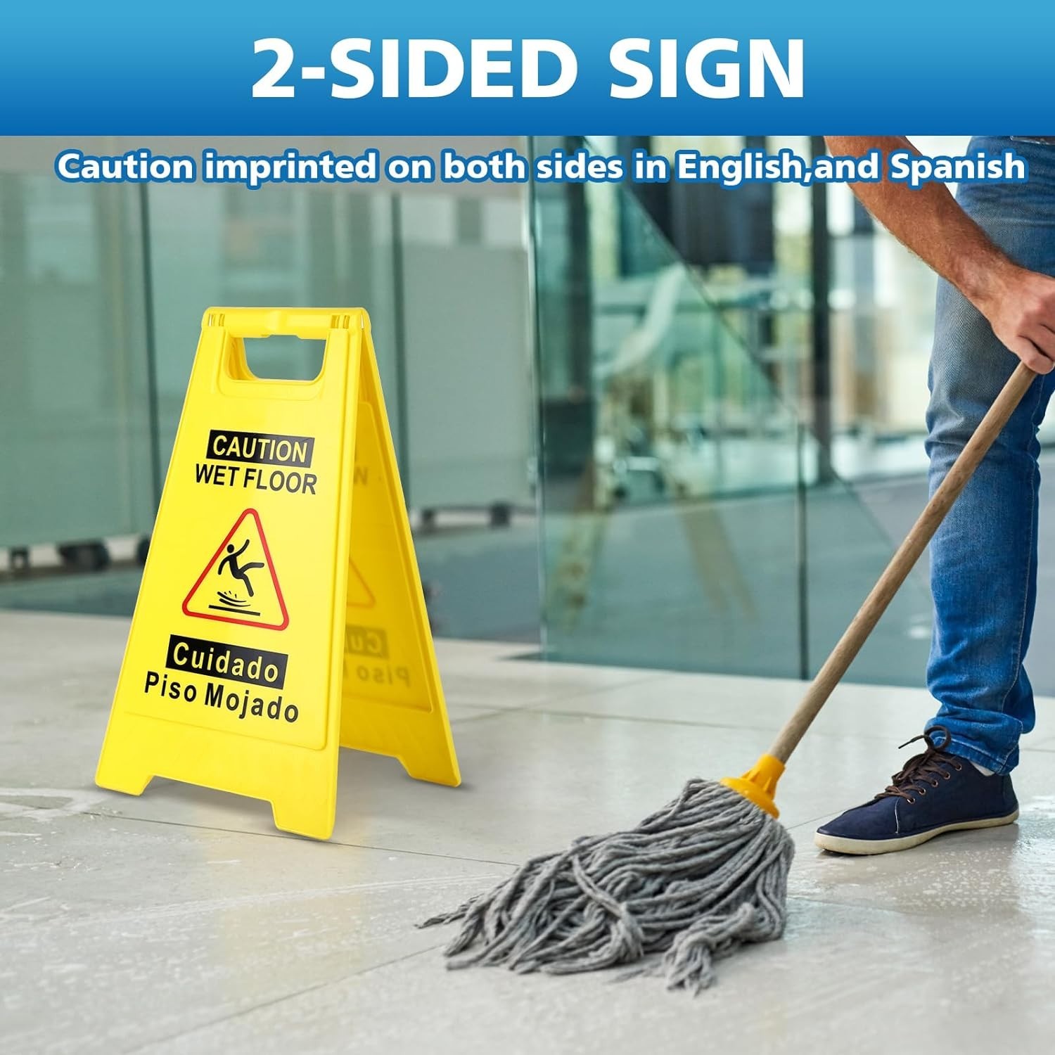 1-Pack Caution Wet Floor Sign,17.5″ Height,Bright Yellow Double-Sided Folding…