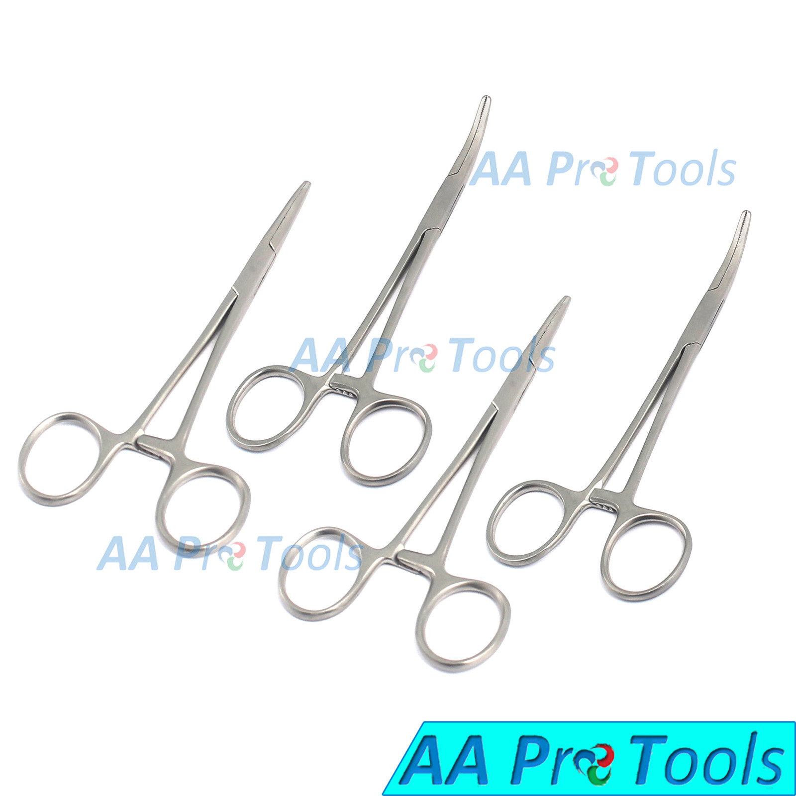 Set Of 4 Pcs Kelly Hemostat Locking Forceps 5.5″ Straight And Curved O.R. Grade