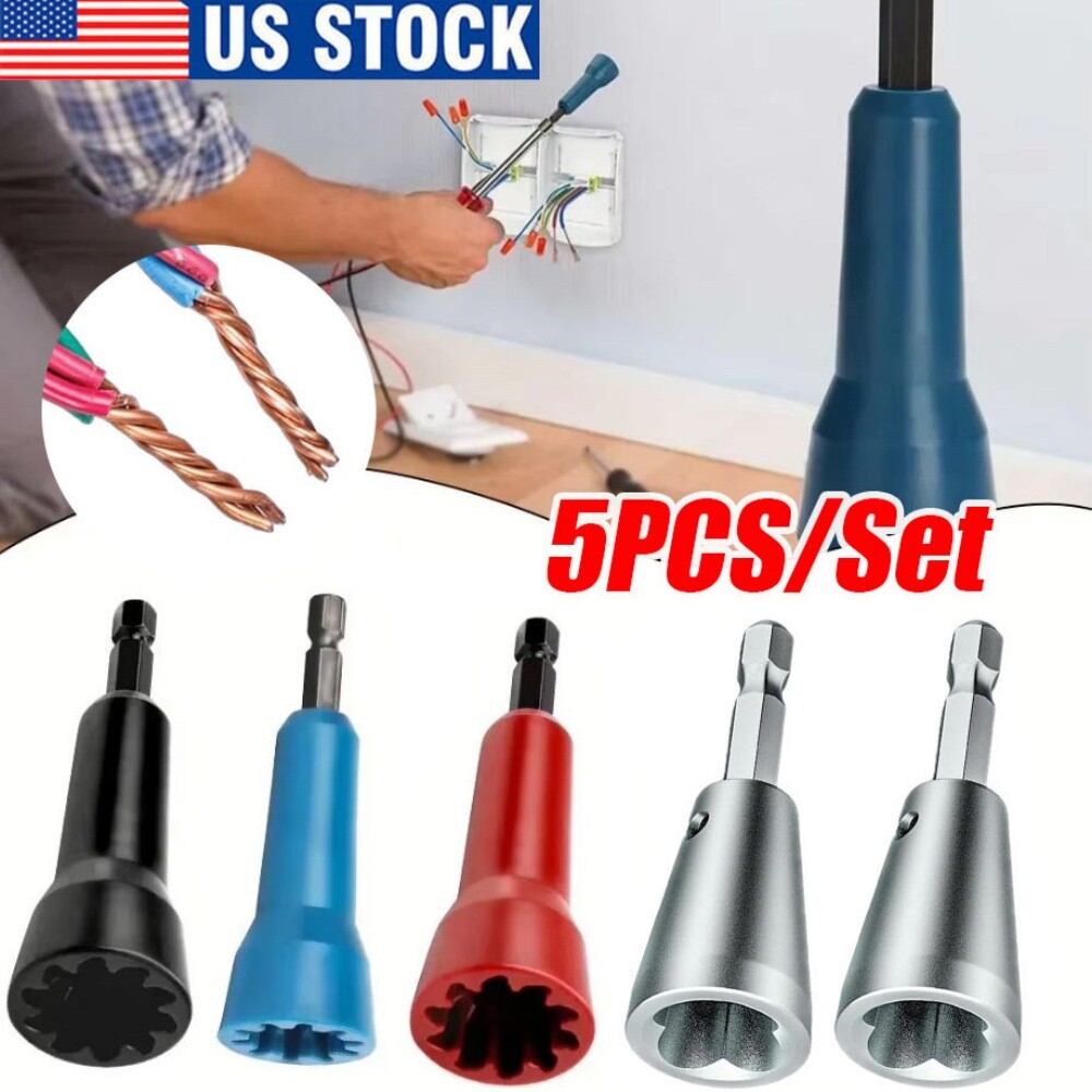 5PCS Wire Stripping Twisting Tool, Electrical Drill Stripper Cable Nut Twister