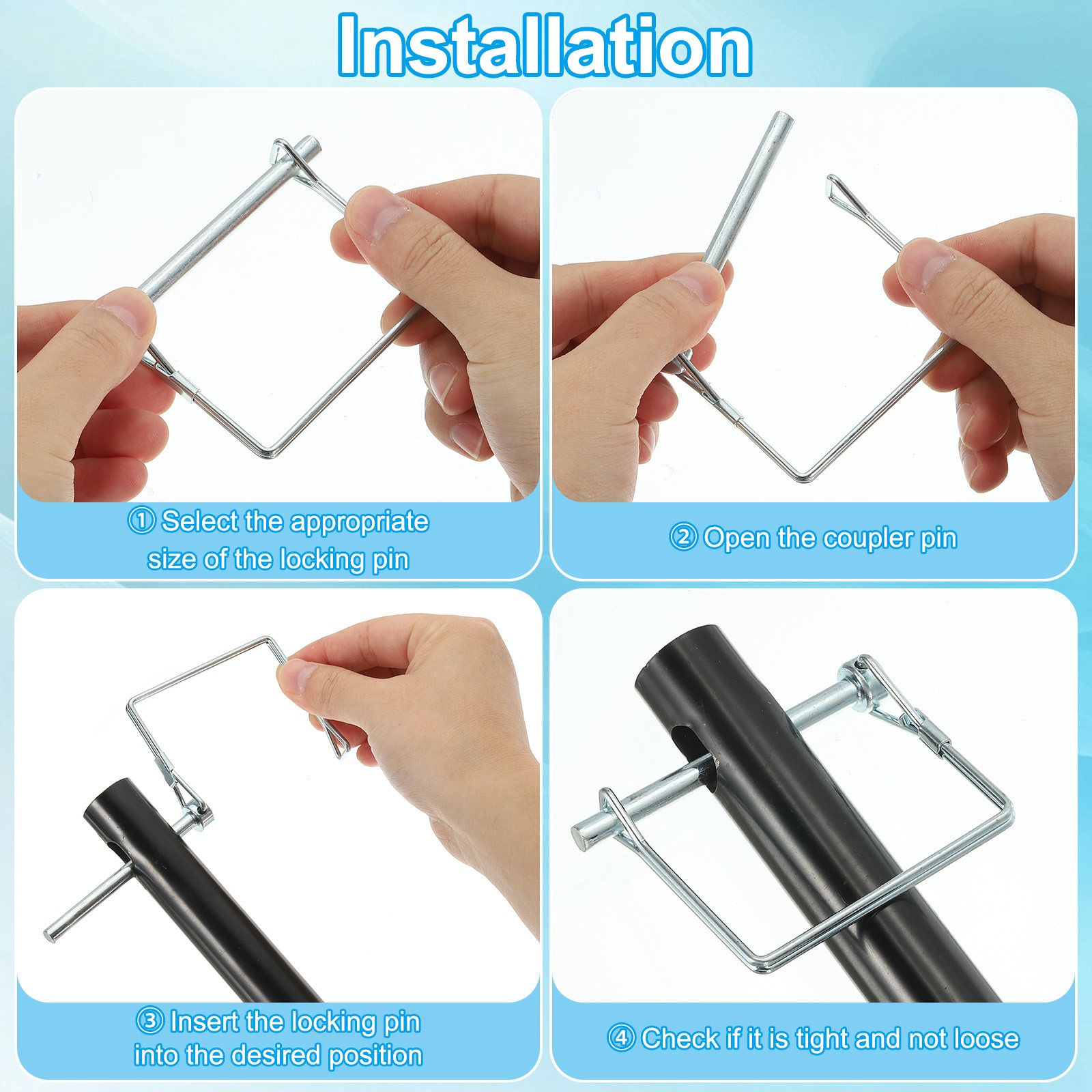 2Pcs 1/2″x3-9/16″ Square Trailer Coupler Pin Wire Lock Pin Shaft Locking Pins