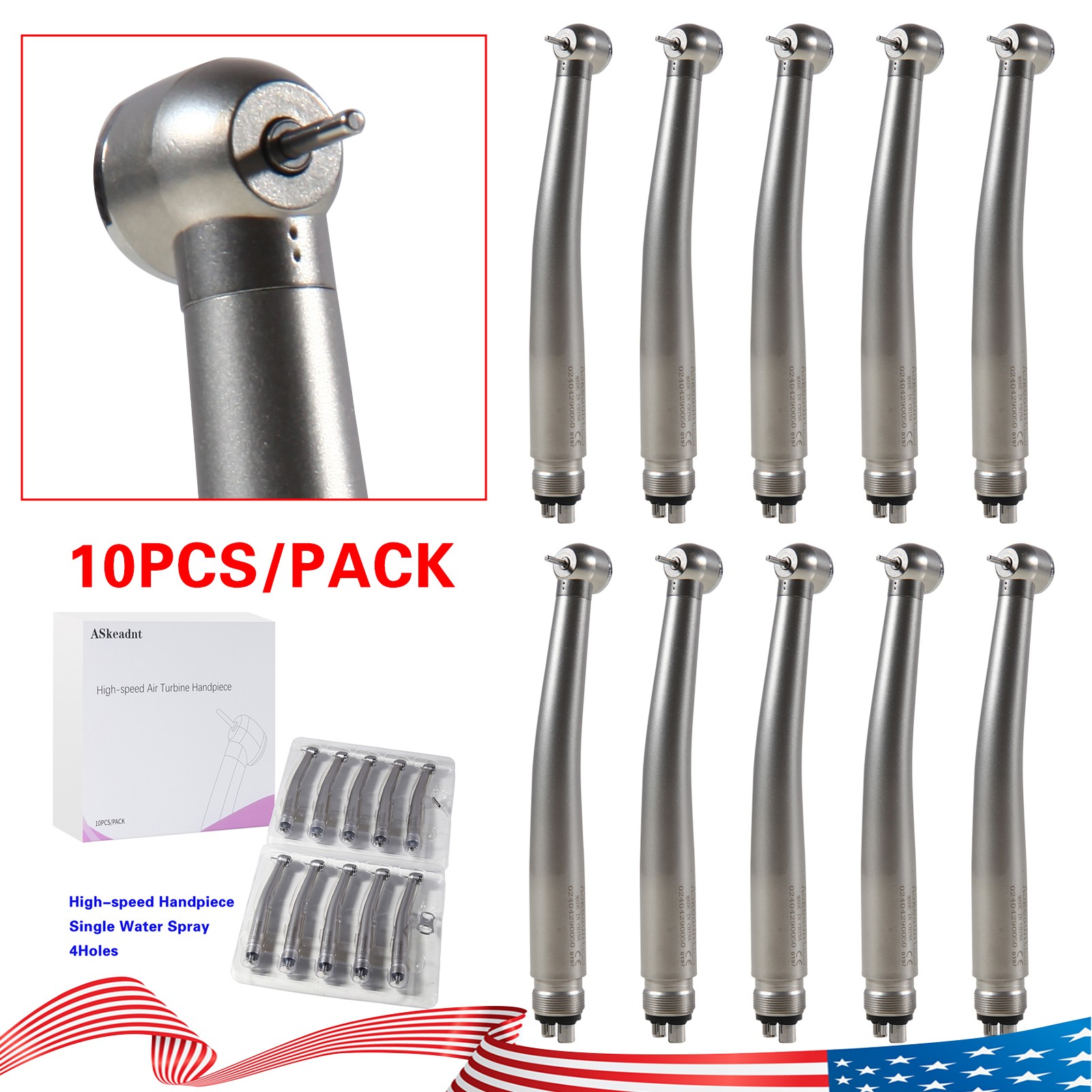 10Pack High Dental Speed Handpiece Push Button 4 Hole ADA4 NEW