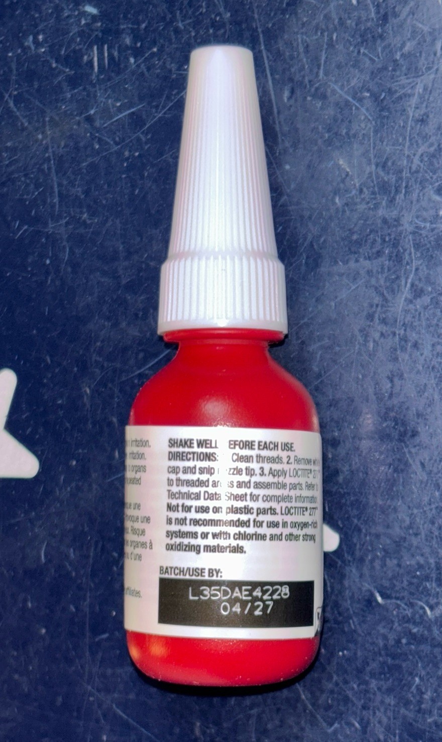 Loctite 277 10mL RED High Strength Threadlocker 0.34FL. OZ. 231089 EXP 04/2027
