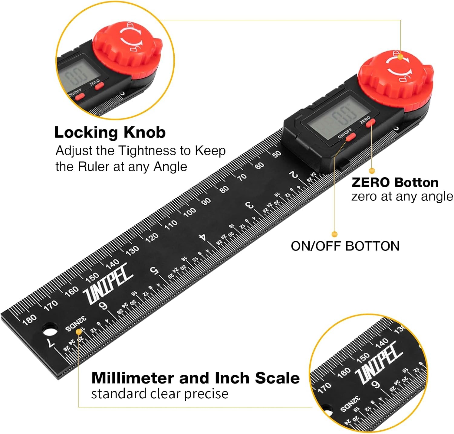 Digital Angle Finder Protractor Ruler 2-in-1 Stainless Steel LCD Measuring Tool