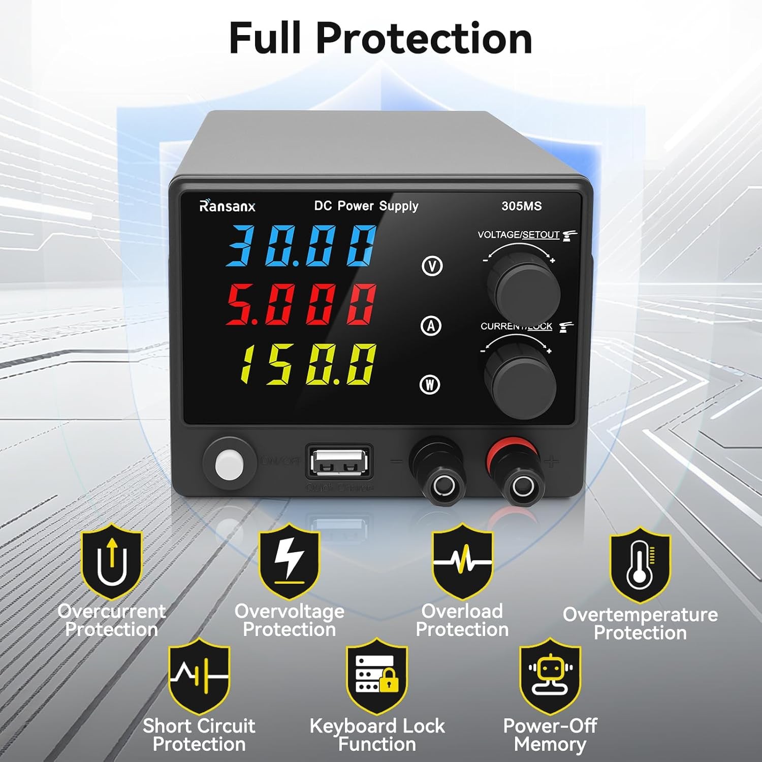 Adjustable DC 0-30V 0-5A Power Supply Lab Variable Regulated Source USB Port