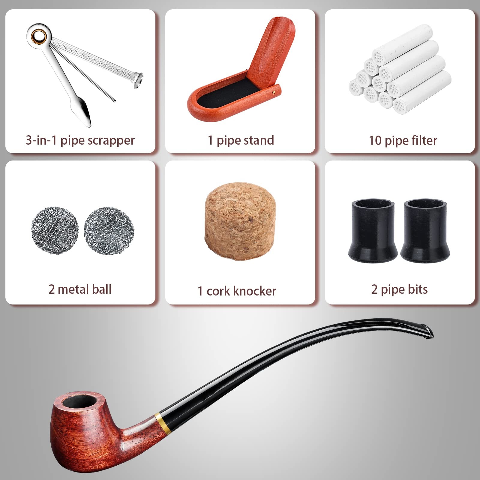 Joyoldelf Rosewood Churchwarden Tobacco Pipe – Complete Starter Set