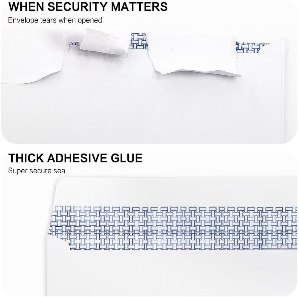 Secure 500 Pack Business Envelopes – Self-Seal Windowless, 4.125 x 9.5 Inch Size