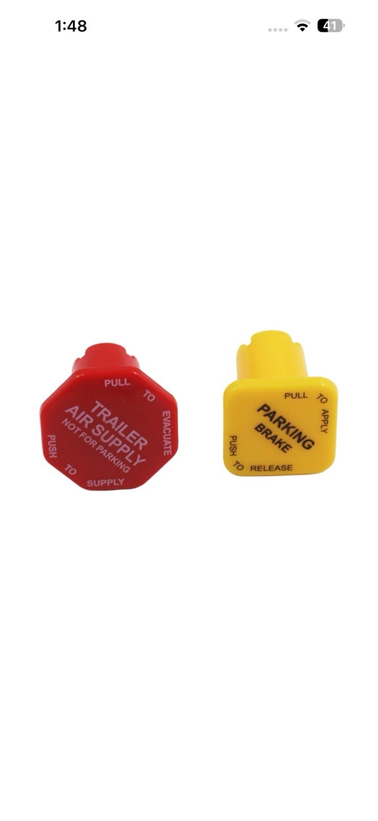 Parking Brake Knob Yellow (Truck Brakes) and Red (Trailer Brakes) Knob Kit.