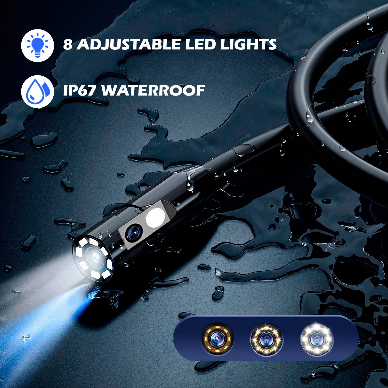 IP67 Rated Dual Lens 5M Camera Built LCD Screen Pipe Drain Inspection Scope