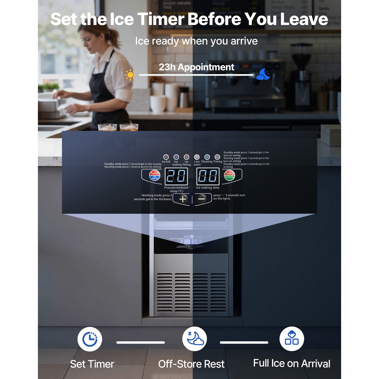 Uimoso 160lb/24h Commercial Ice Maker Undercounter Ice Cube Machine 30lb Storage