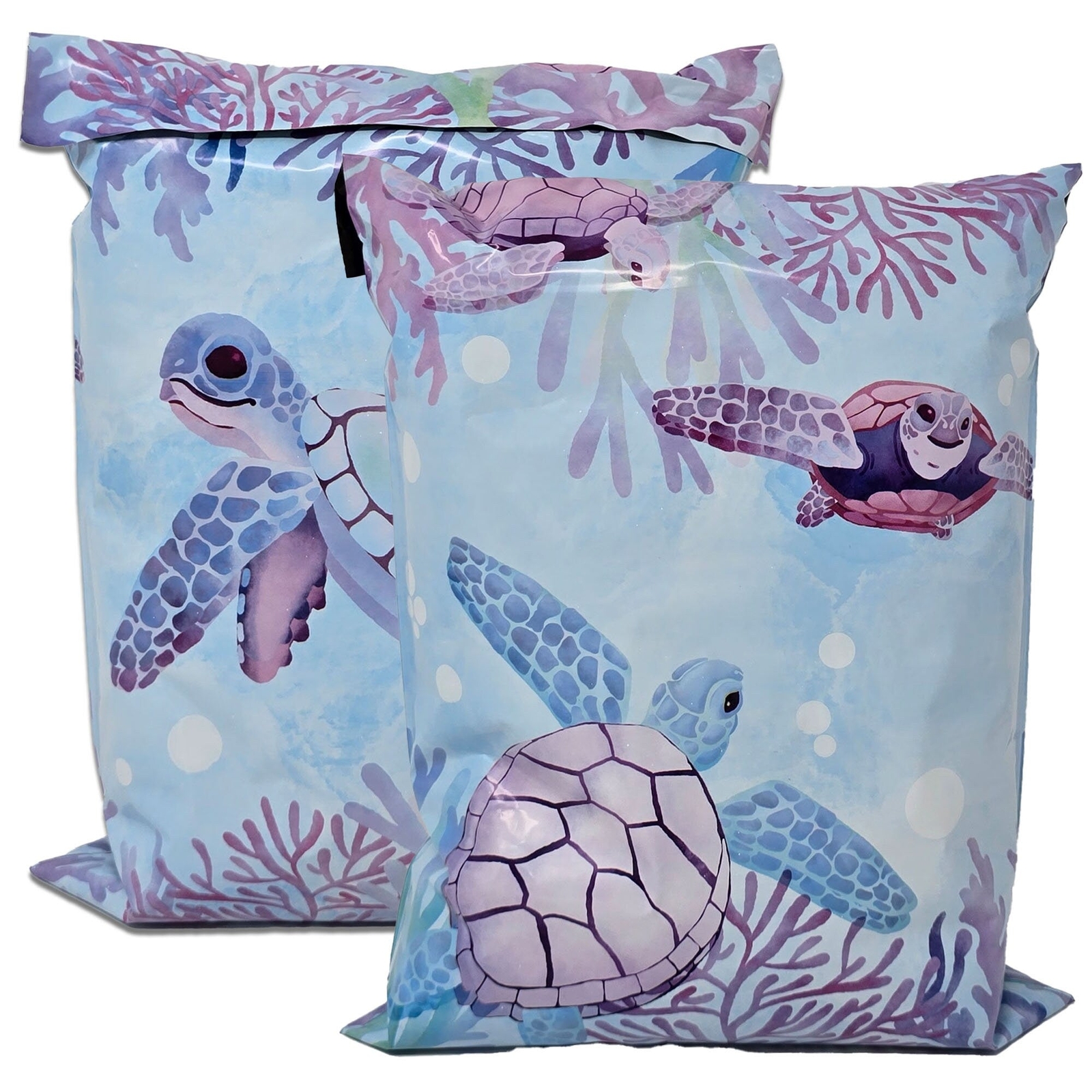 Adorable Sea Turtle 10×13 Poly Mailers Playing in Ocean Designer Cute, Durable,