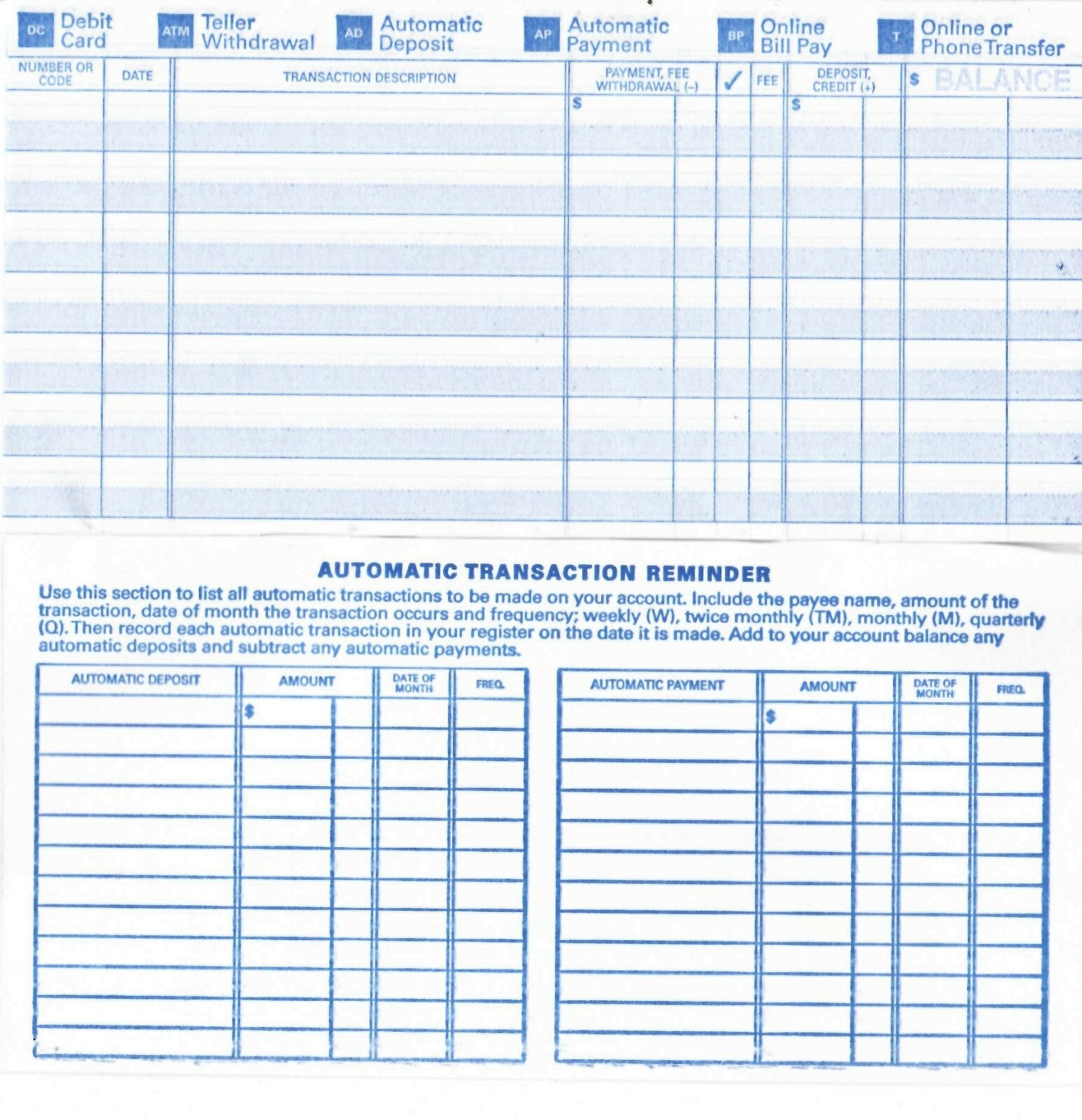 Checking Checkbook Transaction Register Brand New