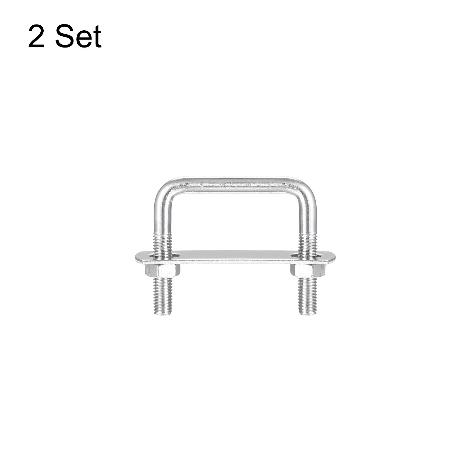 2 Sets Square U-Bolts 52mm Inner Width 50mm Length M8 with Nuts Plates