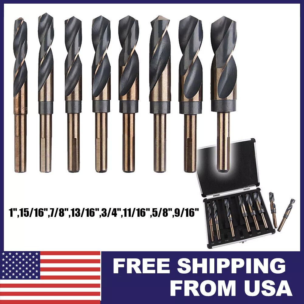 8 PCS HSS Cobalt Silver and Deming Drill Bits Set Large Size 9/16 inch to 1 inch