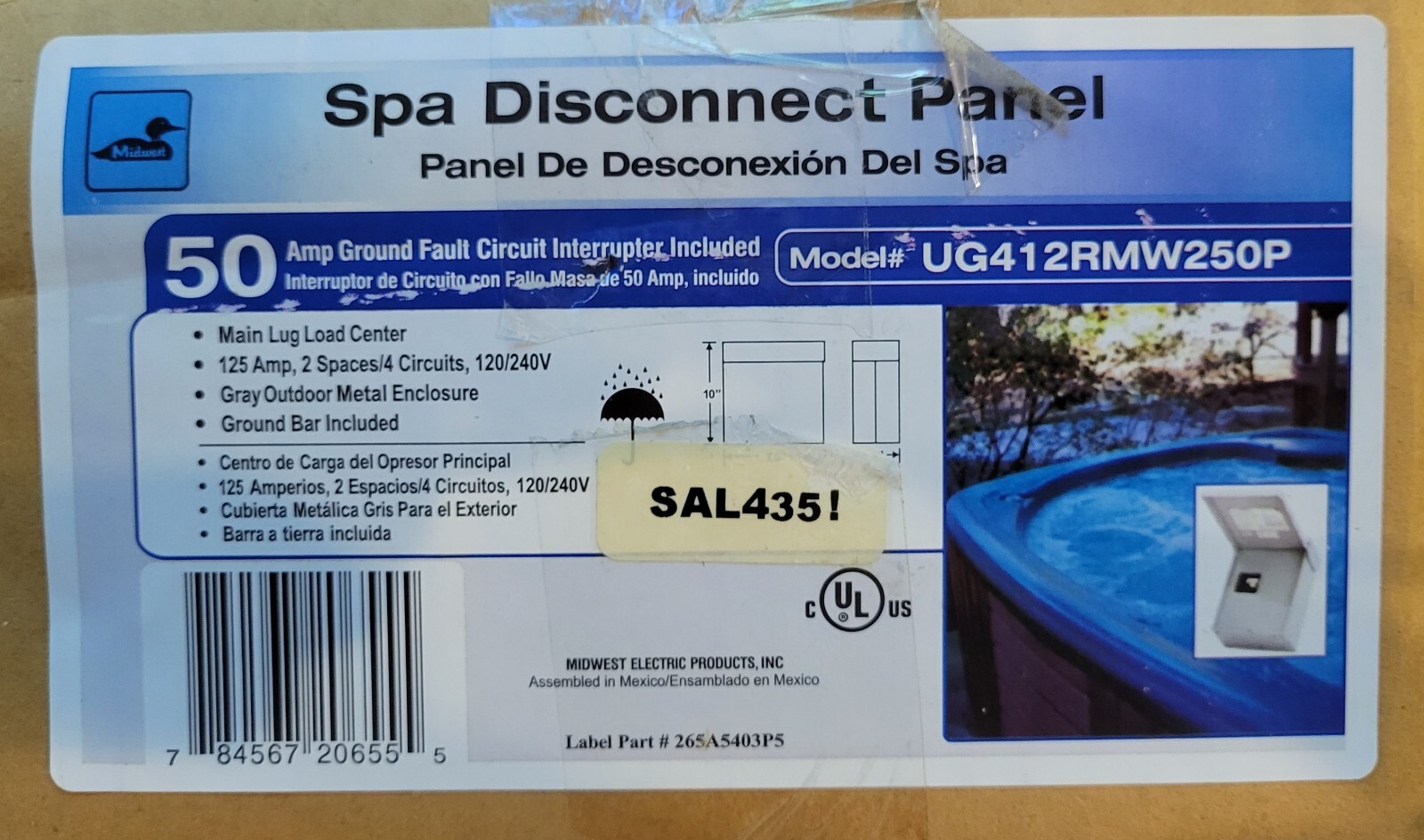 GE thql2150gft Midwest Electric UG412RMW250 50 Amp 240-Volt Spa Panel 120/240V
