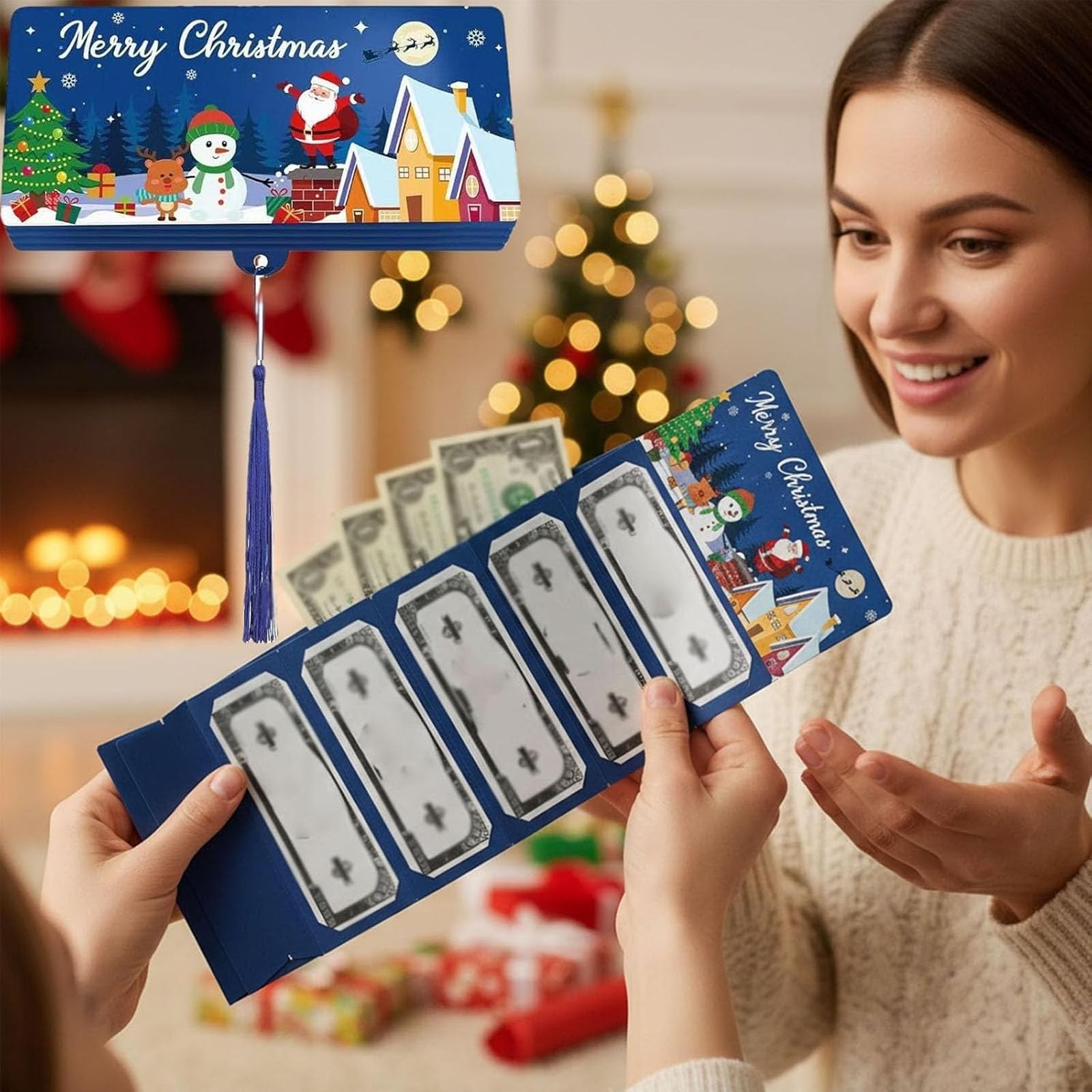 3PCS Christmas Cash Gift Envelope, 2026 New 6.69″ x 28.35″, Green+Red+Blue