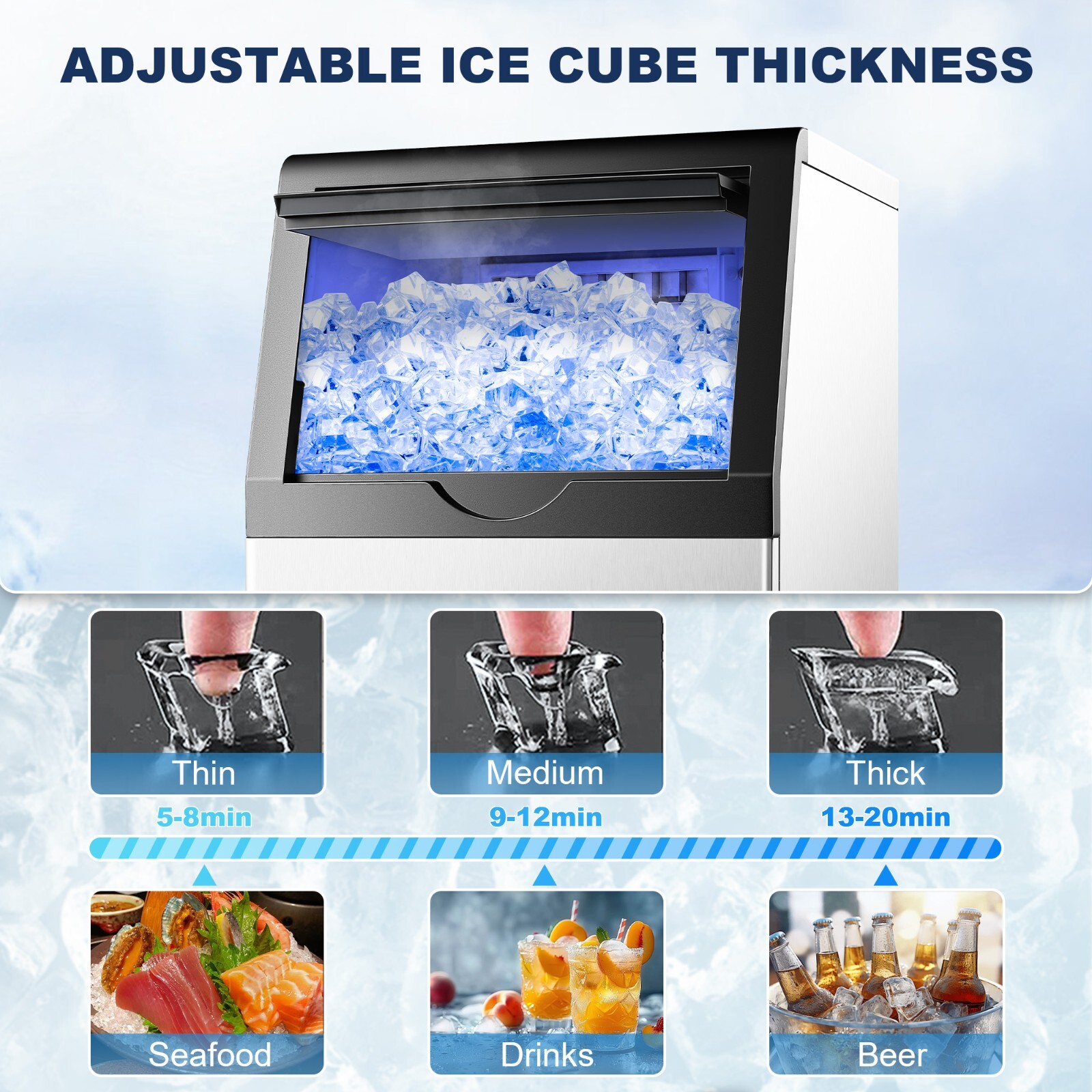 Zomagas110 lbs Commercial Ice Machine Bar Restaurant Home Ice Maker Cube Maker