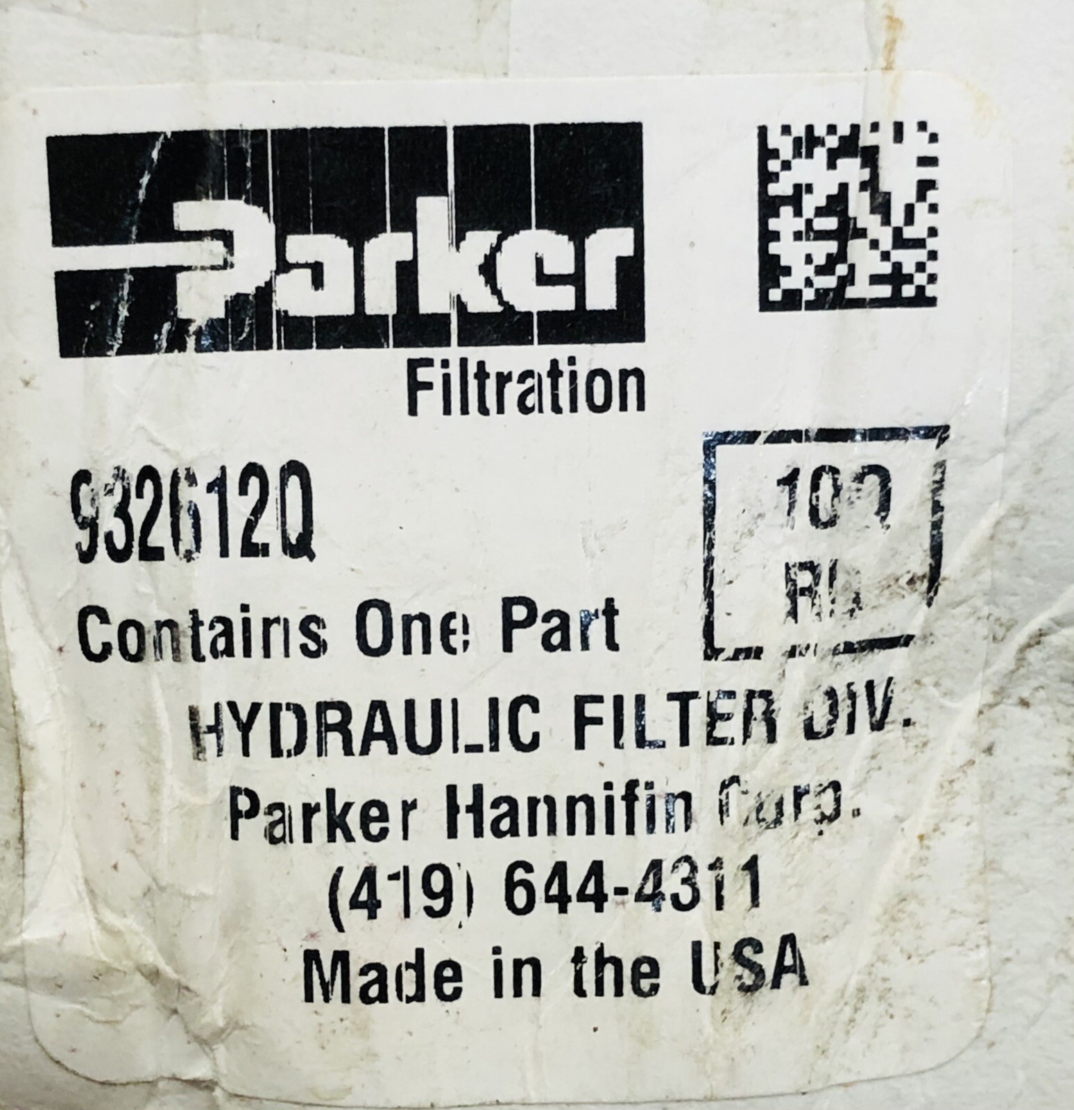 PARKER #932612Q FILTER ELEMENT 10 MICRON, 15GPM 150 PSI