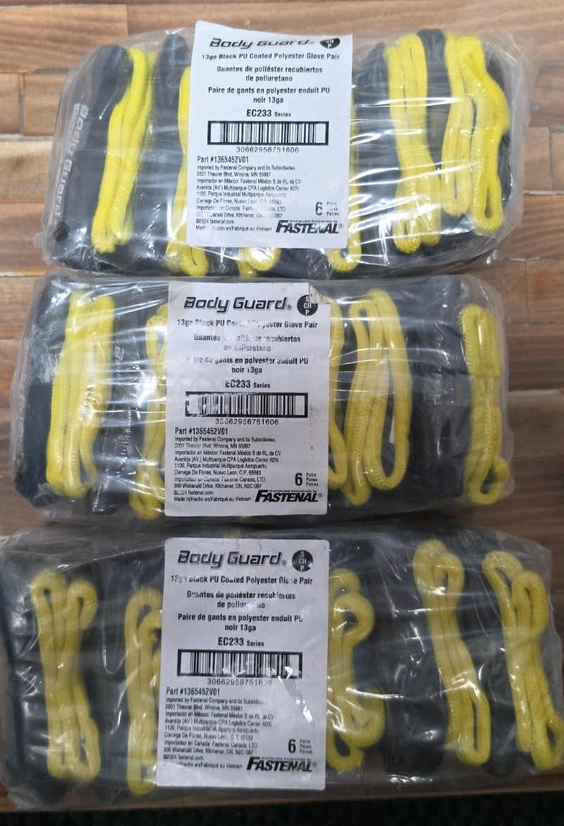18 Pair Of small, 13ga Black PU Coated, Polyester, Body Guard, Dipped Gloves