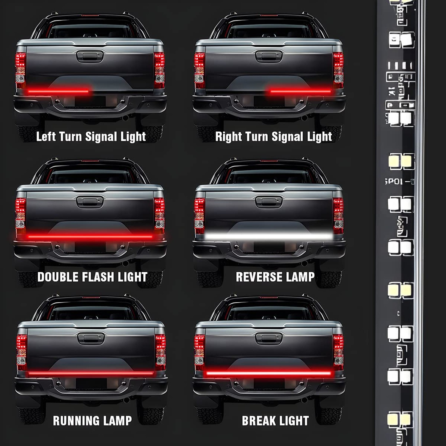Truck Tailgate Light Bar, LED Single Row Tailgate Light Strip with Red Runnin…
