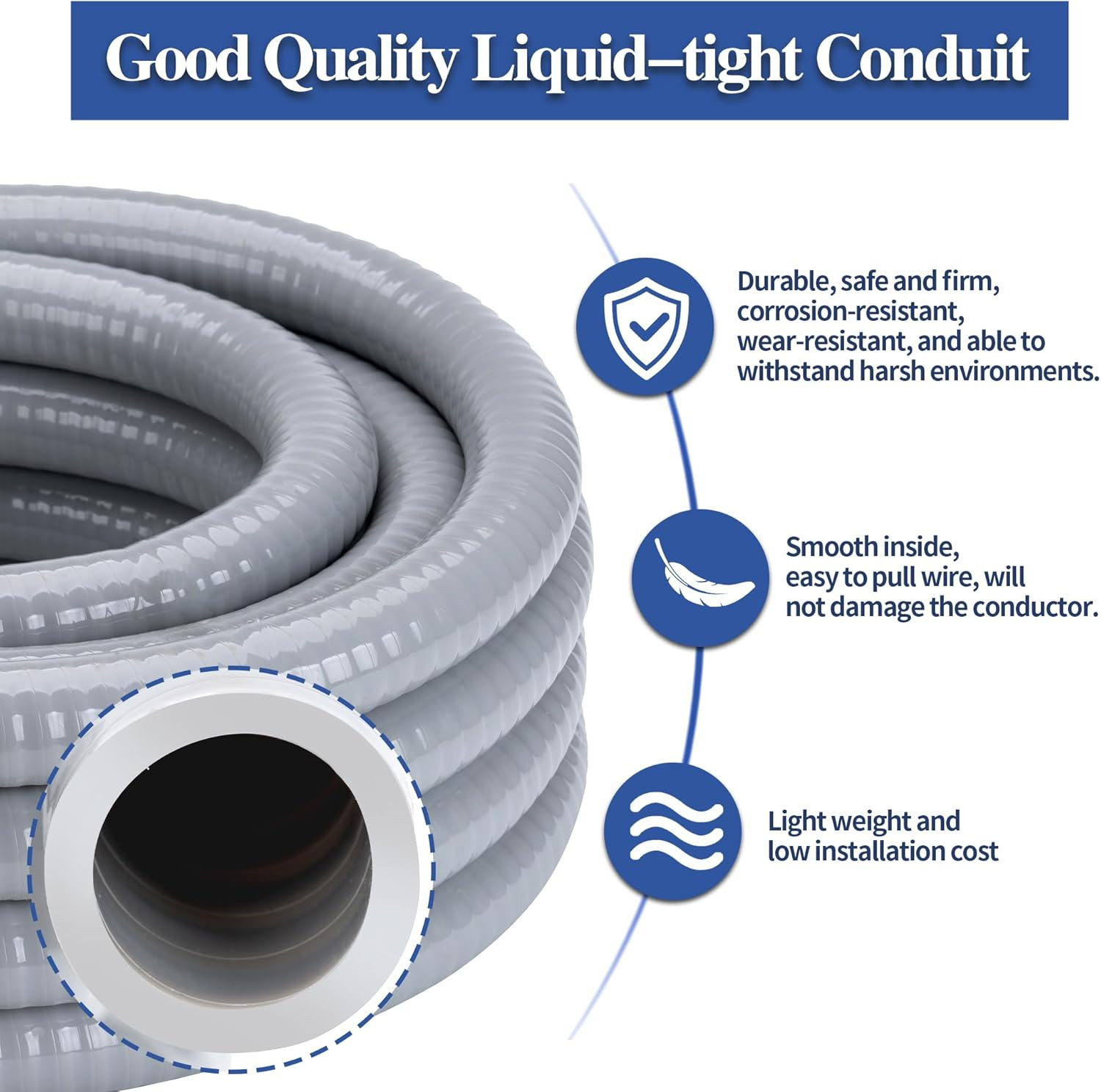 1 Inch 100 FT Liquid-Tight Conduit and Connector Kit Non Metallic Flexible Condu