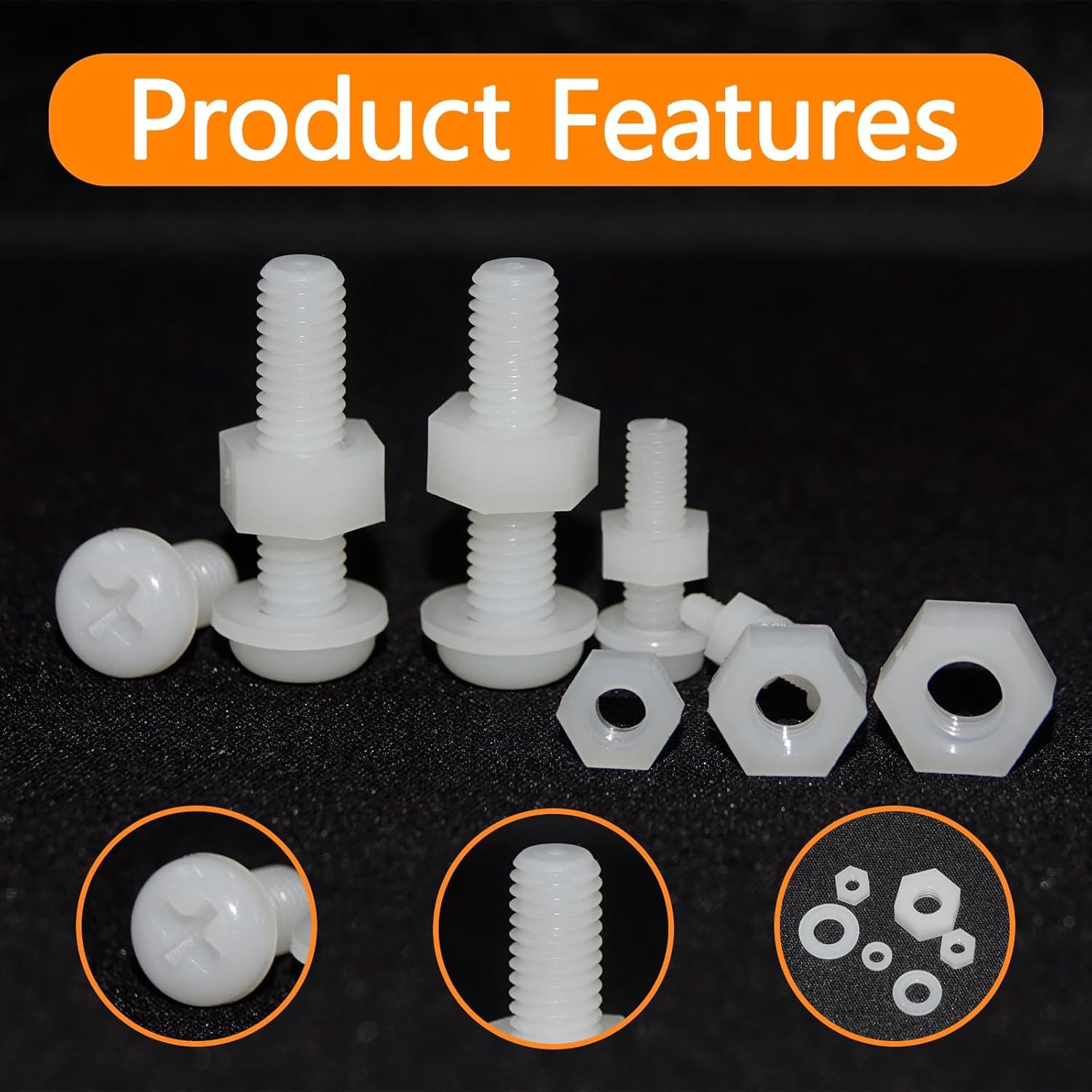 500 Pcs White Nylon Plastic Pan round Head Screws Bolts and Nuts and Gaskets