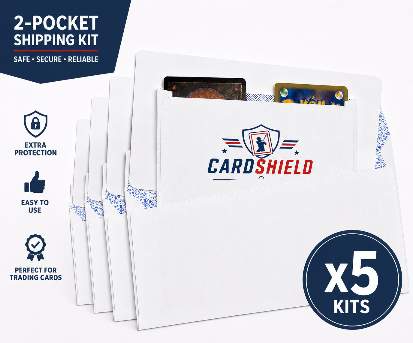 2‑Pocket Standard Envelope Trading Card Shipping Kit – Lot of 5 Kits – Brand New