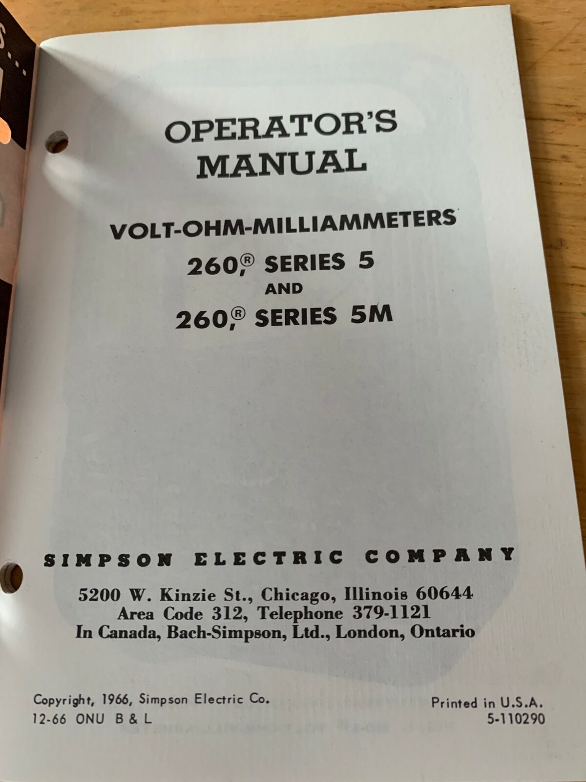 Simpson 260 series 5, 5m, Operator’s Manual, 1966