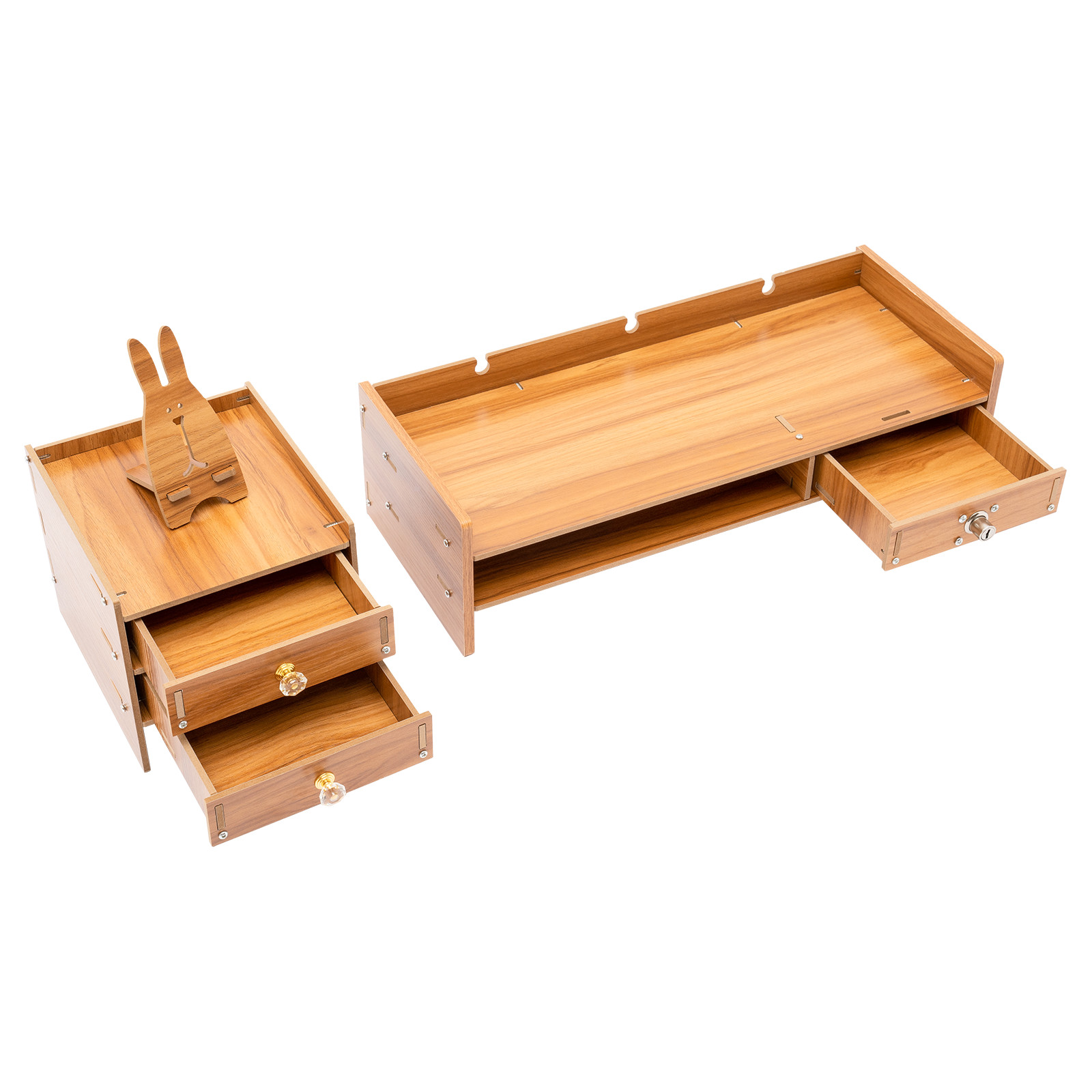 Wooden Desk Organizer with Drawers Office Supplies Computer Desktop Tabletop