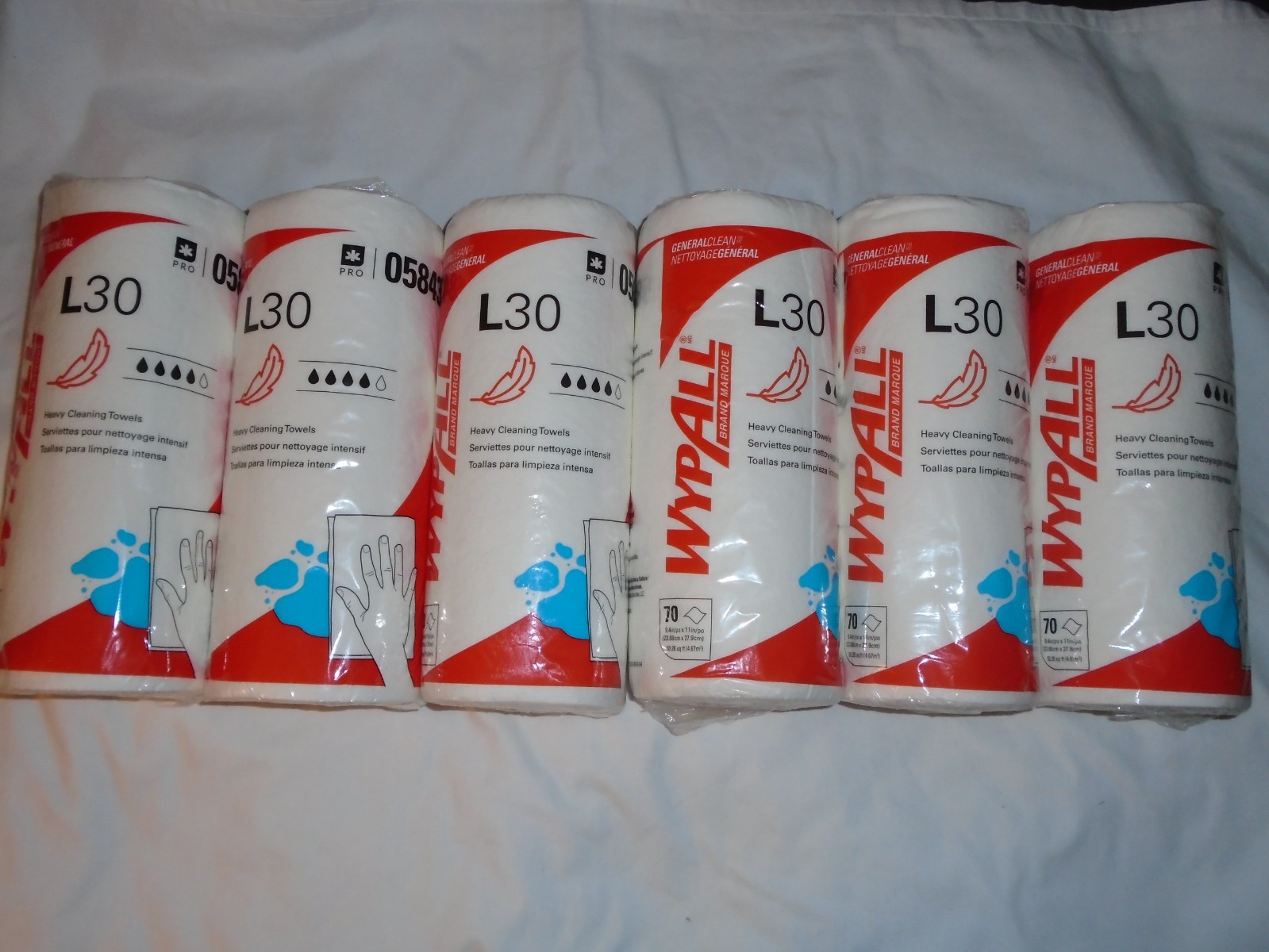 Set of 6 Wypall L30 Heavy Cleaning Towels 70-Count Rolls #05843 – NEW