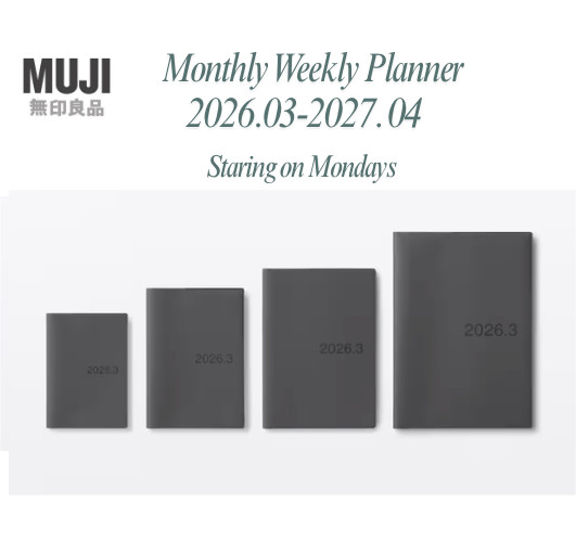 NEW Muji 2026 Monthly Weekly Planner Dark Gray 2026.03-2027. 04